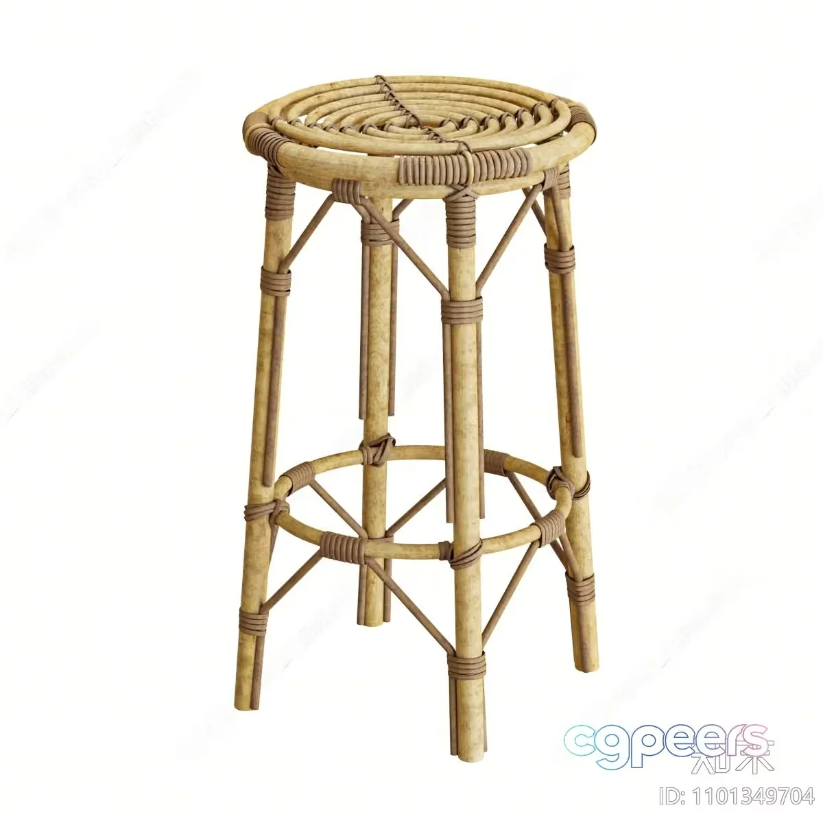 Rattan Stool With A Woven Seat 3D Model – 1933 – VRAY Render