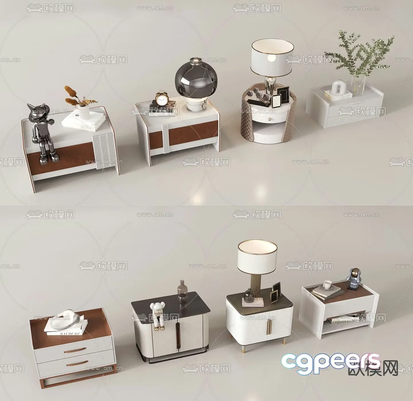 Light luxury bedside table leather bedside table 3d model