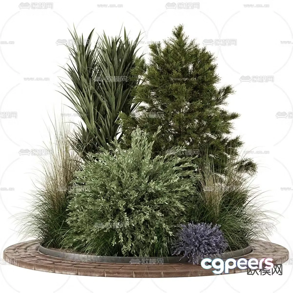 Outdoor flower bed shrub plant pile flowers and plants 3d model