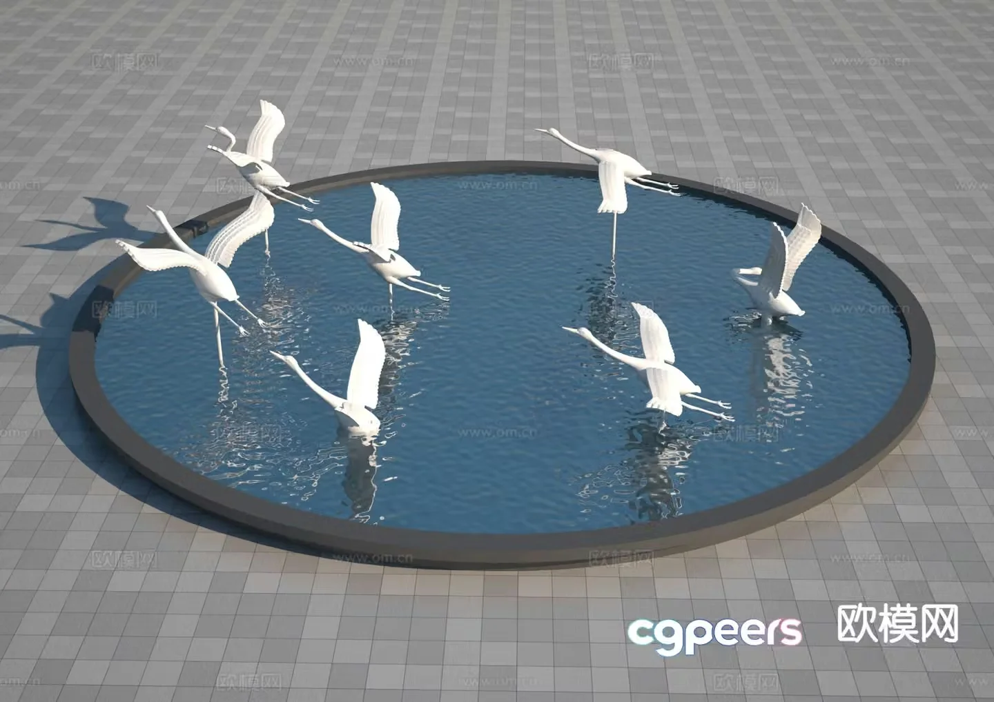 White crane sculpture square sculpture 3d model