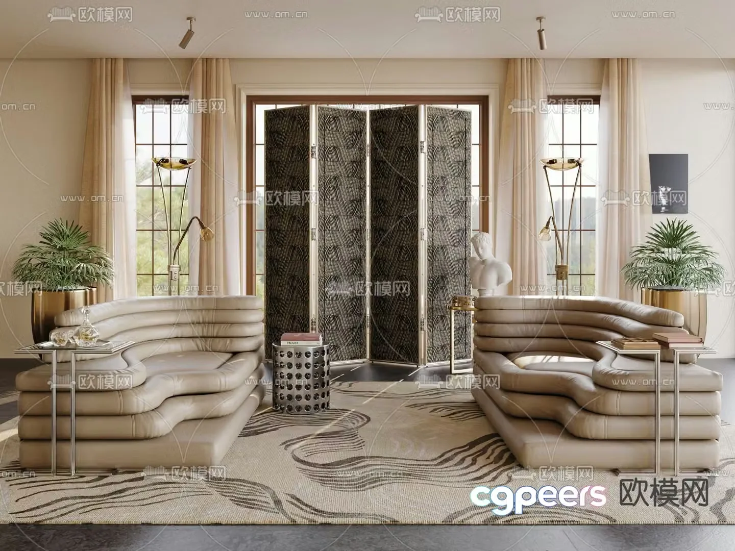 Leisure sofa multi-person sofa 3d model