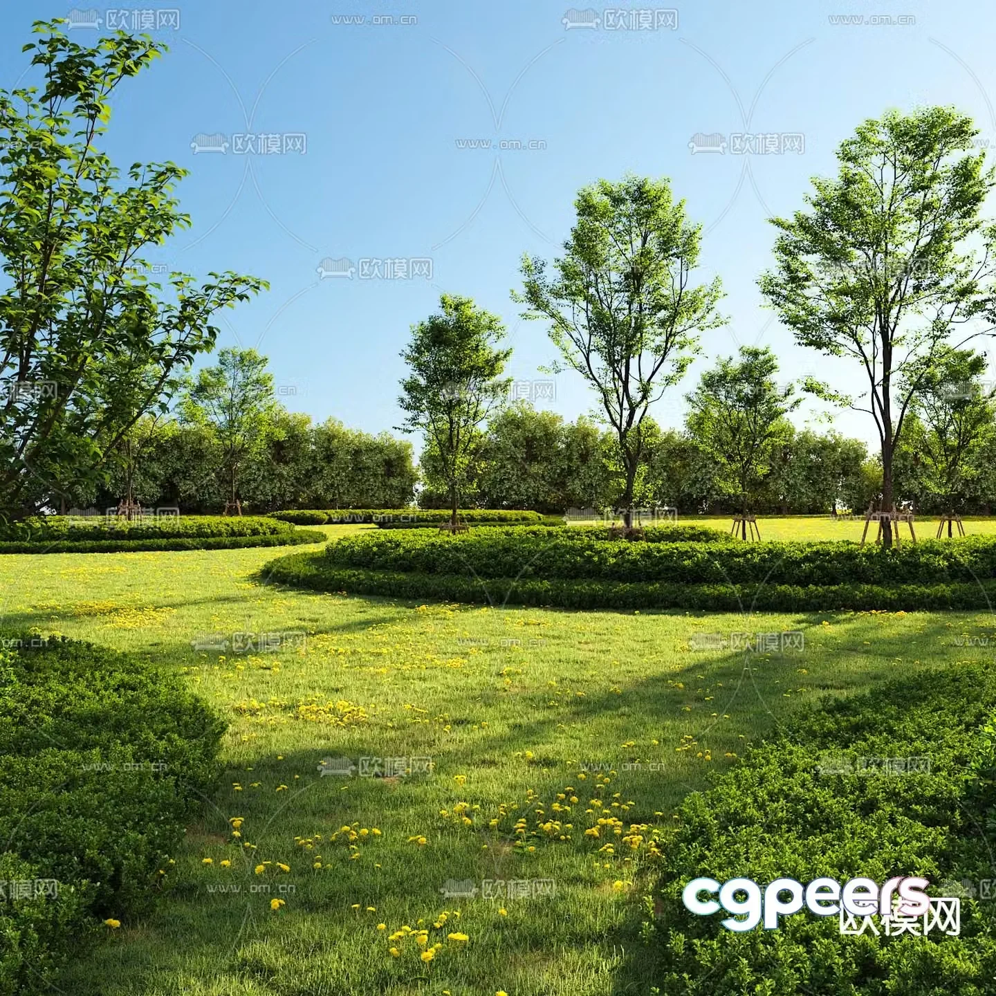 Garden landscape hedge shrub lawn 3d model