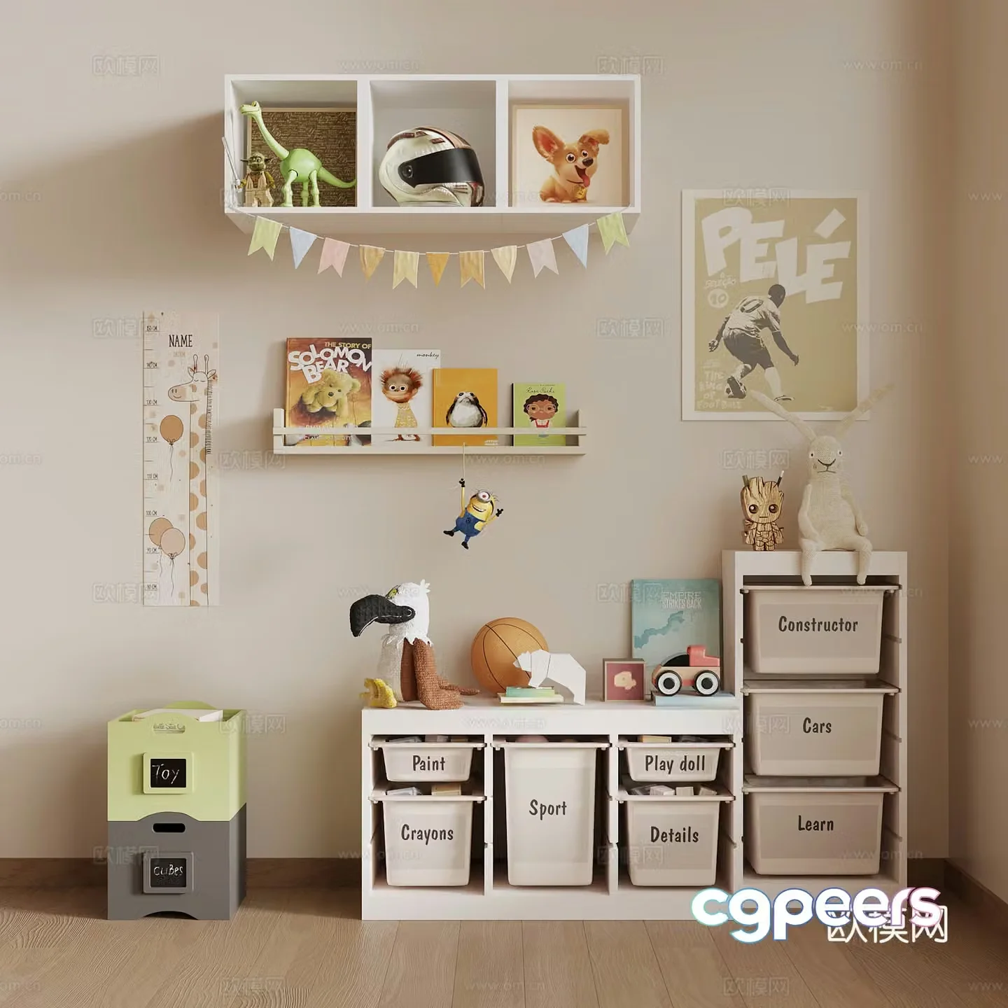Modern children’s locker schoolbag bookcase 3d model