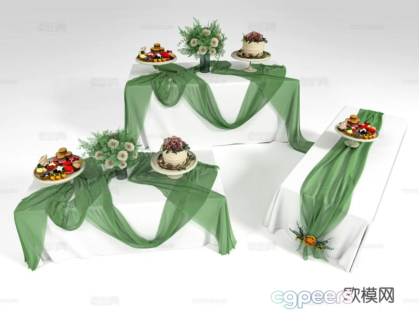Dining table tablecloth banquet table and chairs wedding long table and chairs dessert table and chairs movable table and chairs 3D model