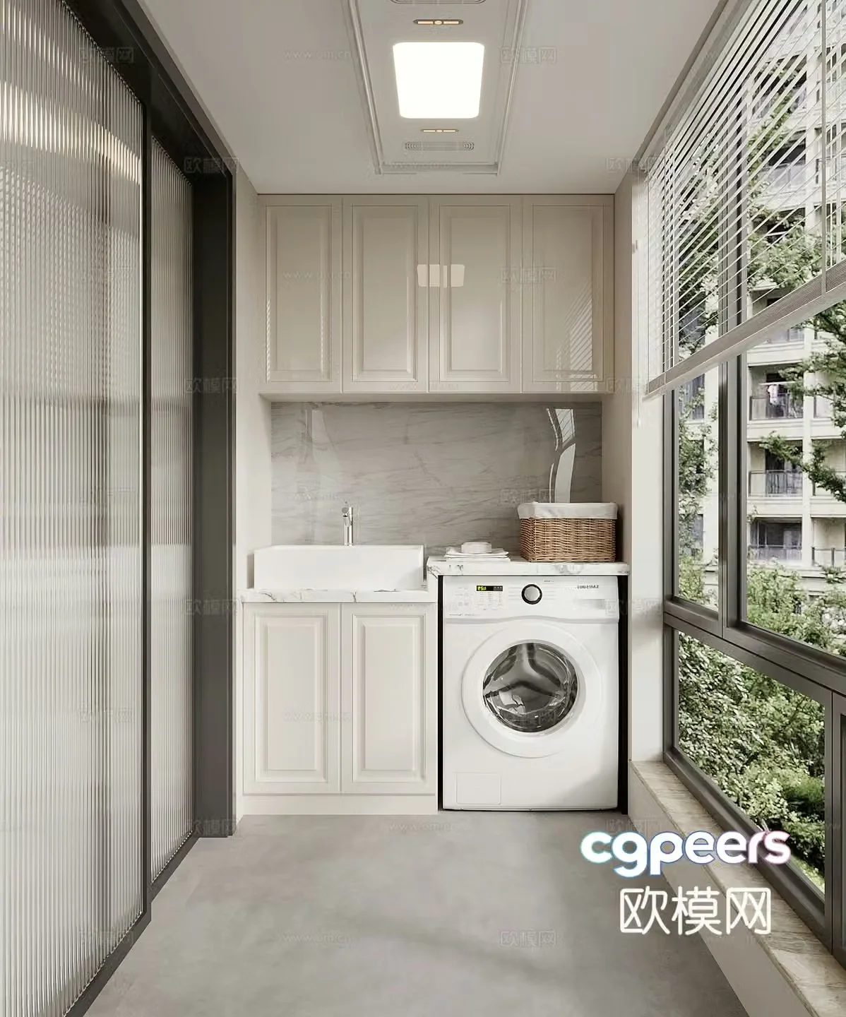 French balcony washing machine cabinet 3d model
