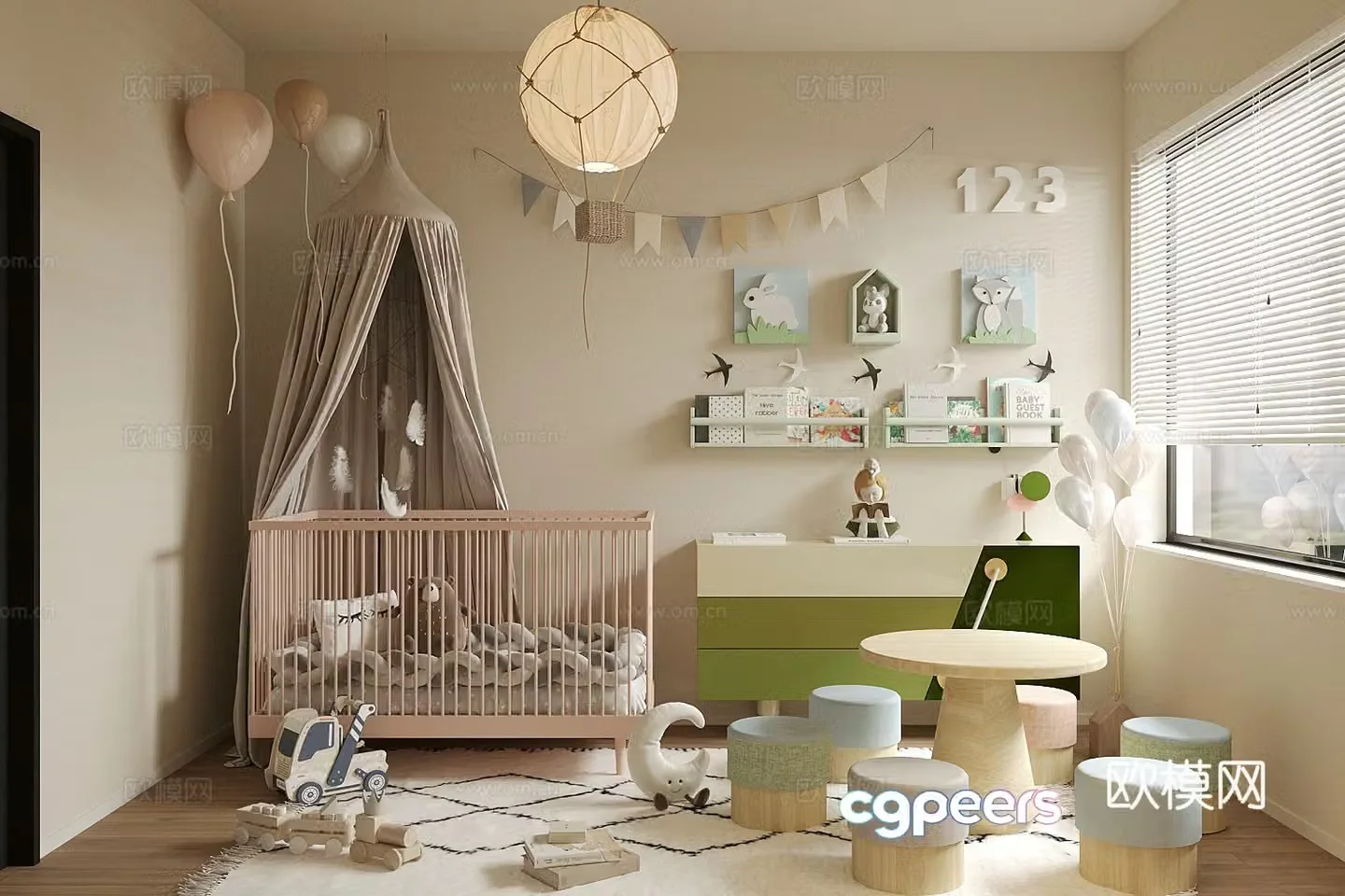Modern children’s room Children’s entertainment room Children’s bed 3d model