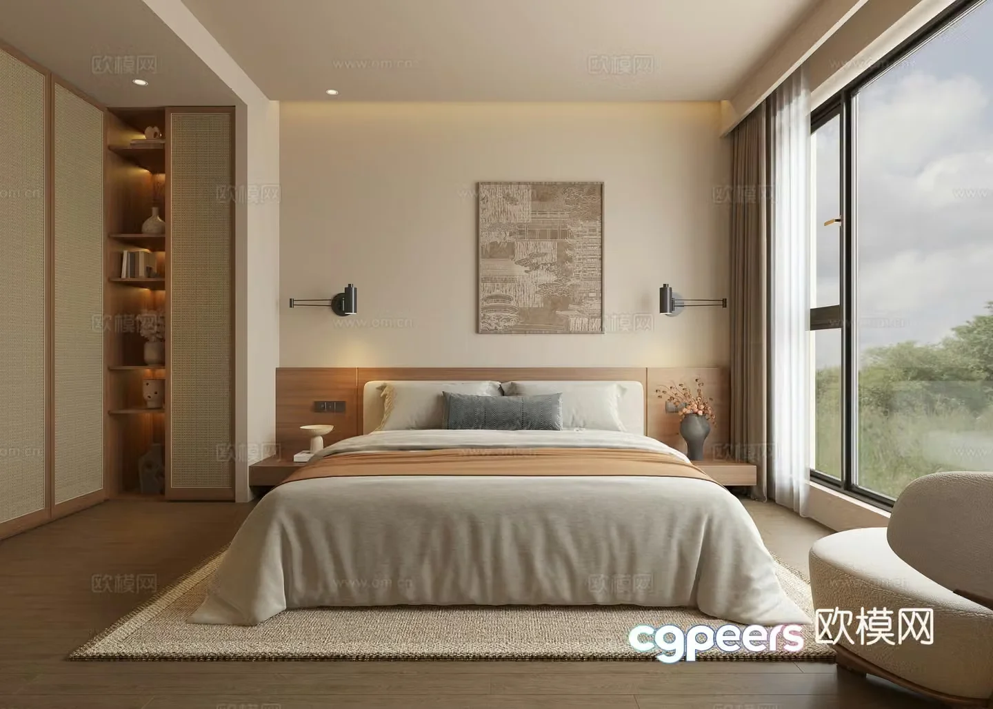 New Chinese style B&B guest room suite 3D model