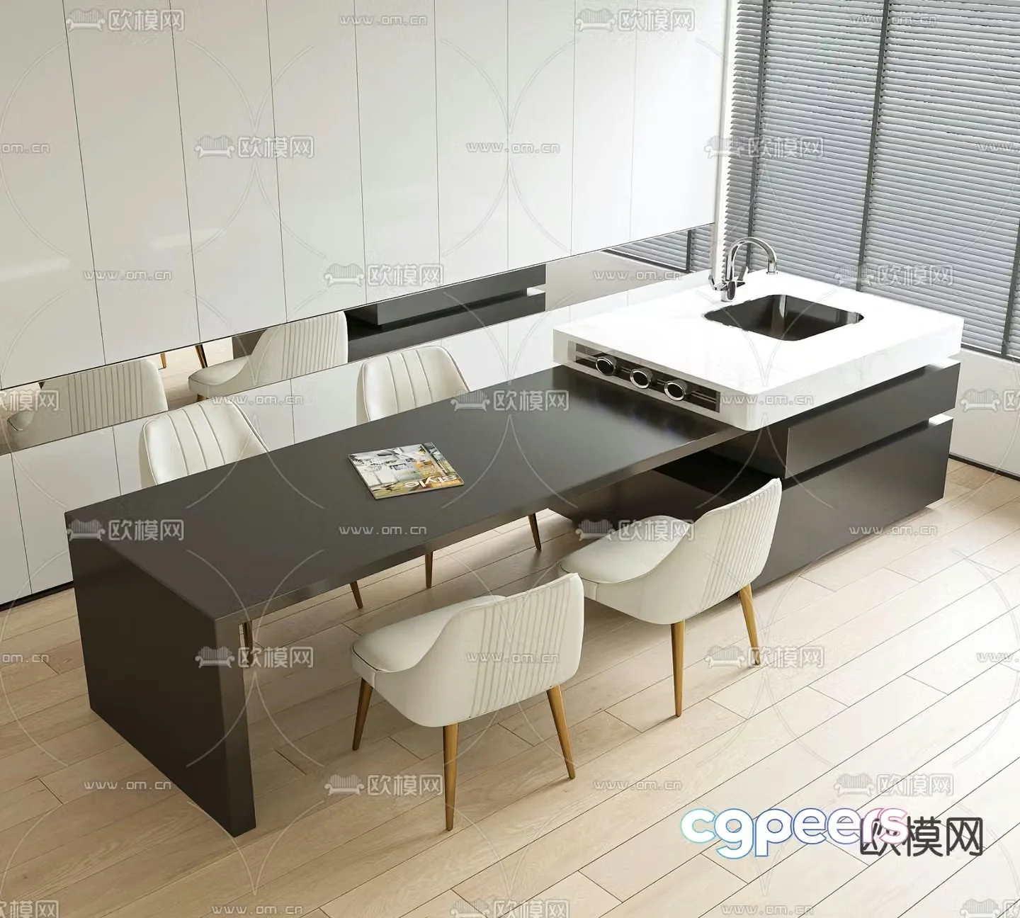 Cassina island dining table and chairs 3d model