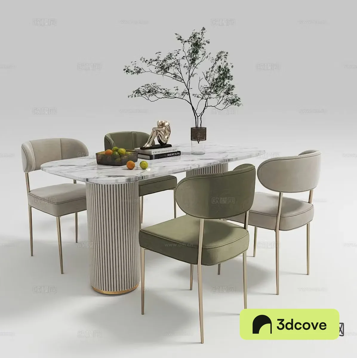 Modern long dining table and chairs