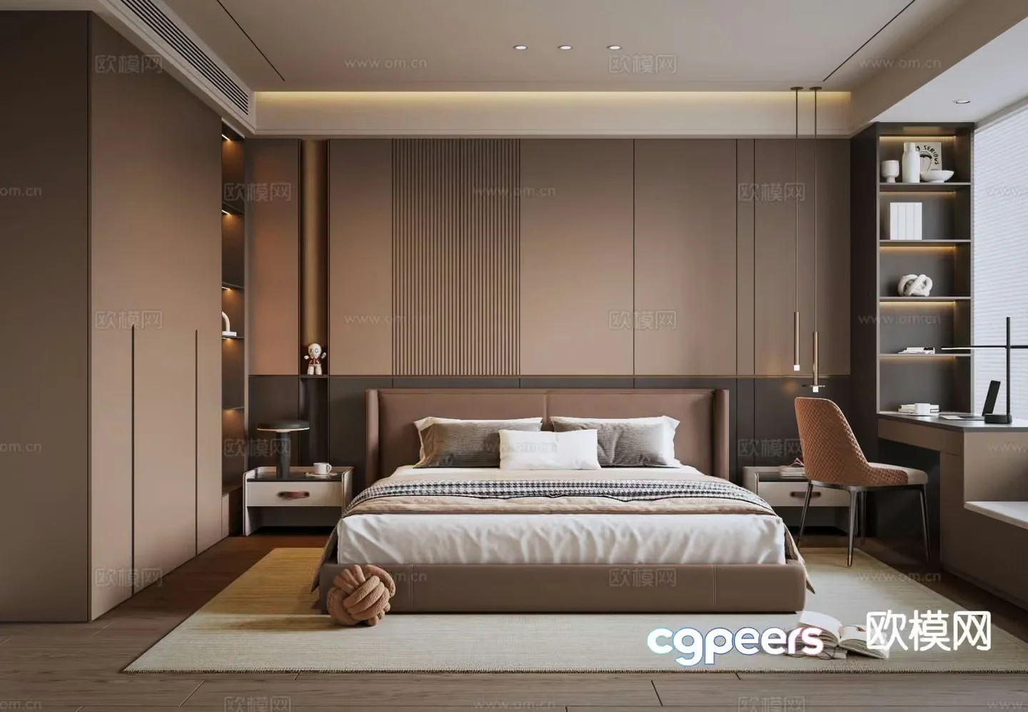 Modern Brown Bedroom 3D Model – 2208 – VRAY Render