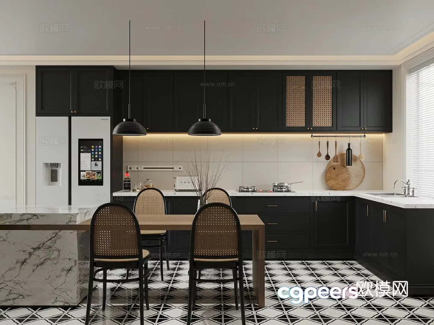 Kitchen French Kitchen Dining Room Zhongdao Dining Table and Chair 3D Model
