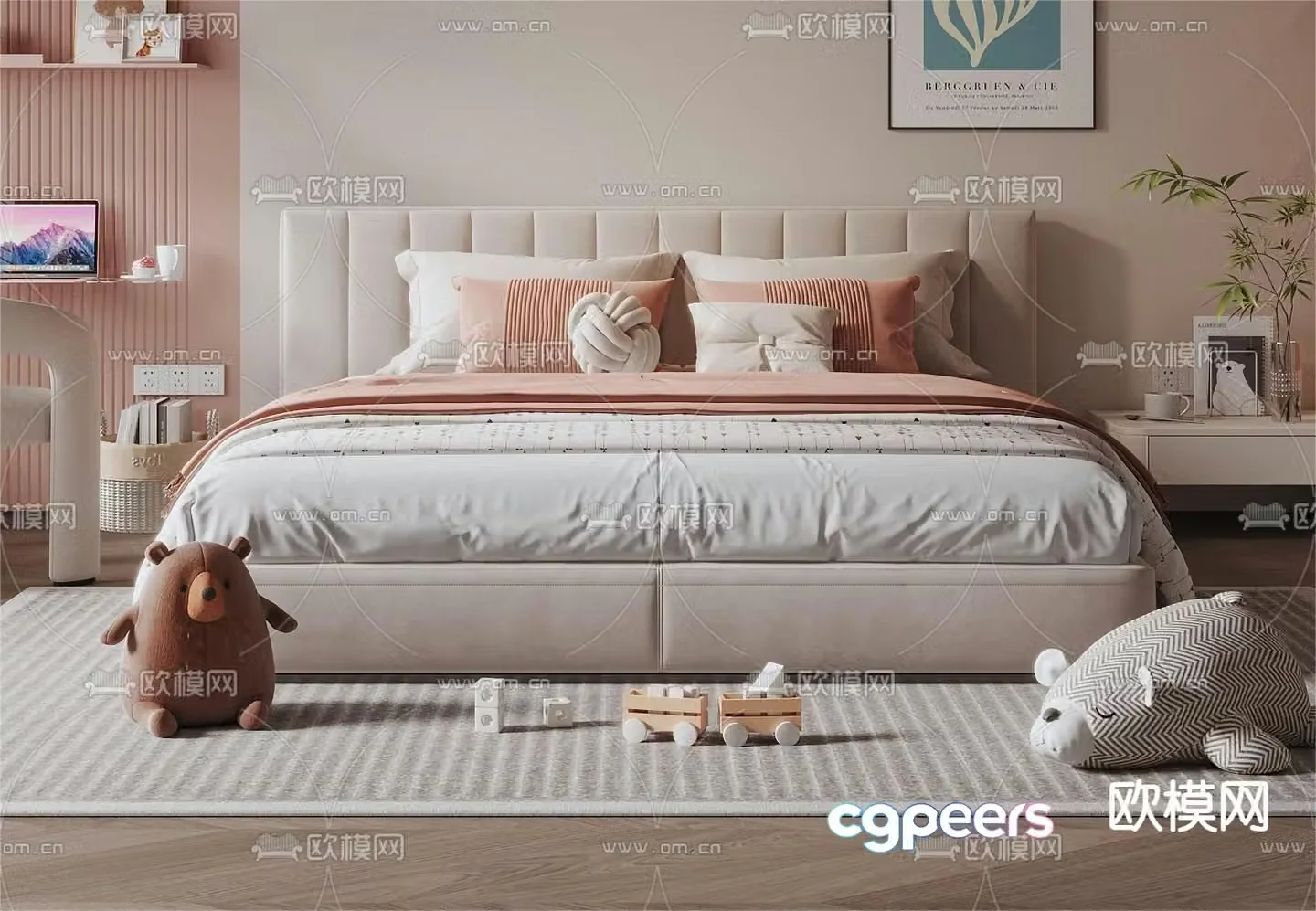 child bed double bed 3d model
