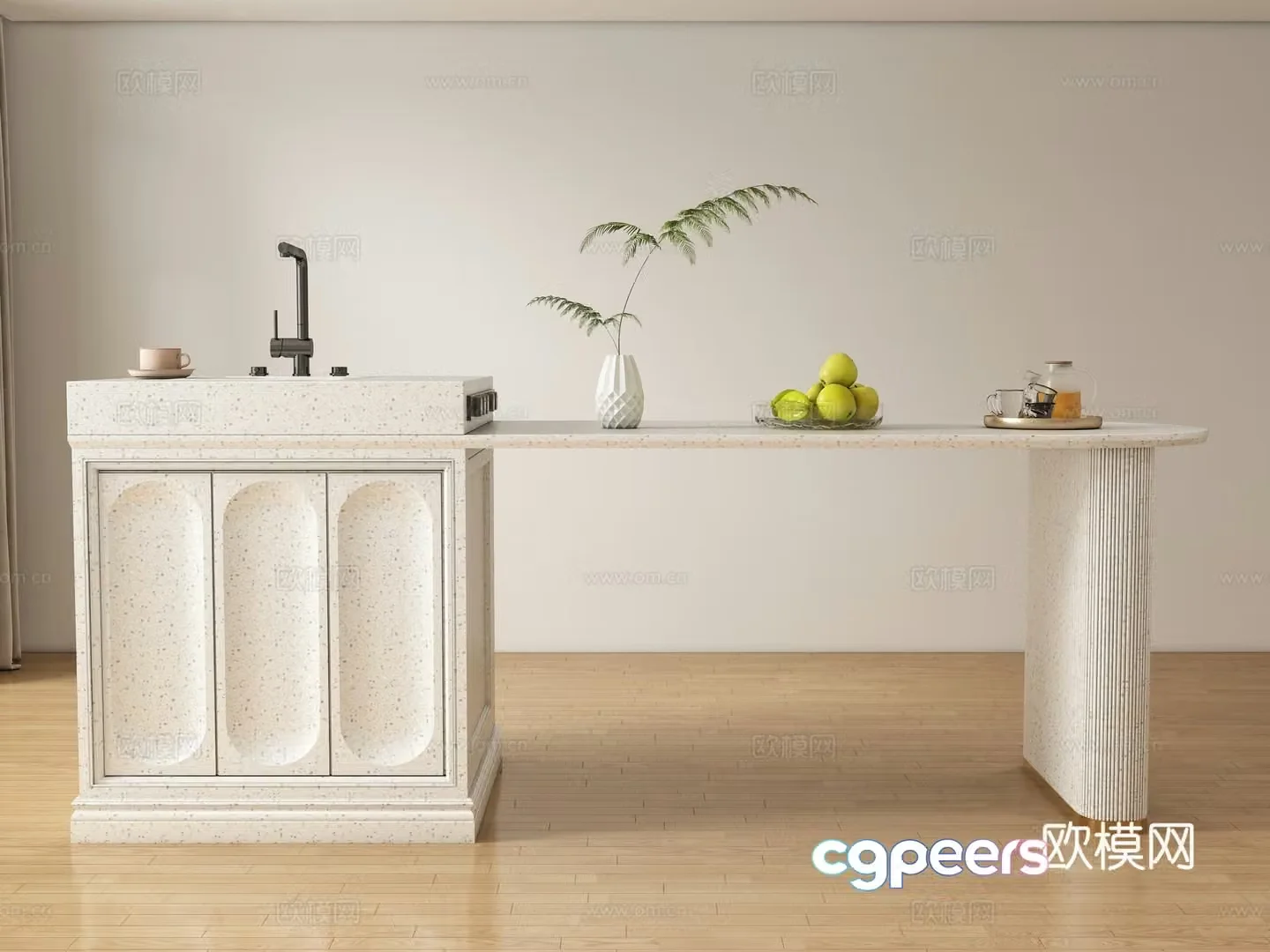 Creamy Island Dining Table 3D Model