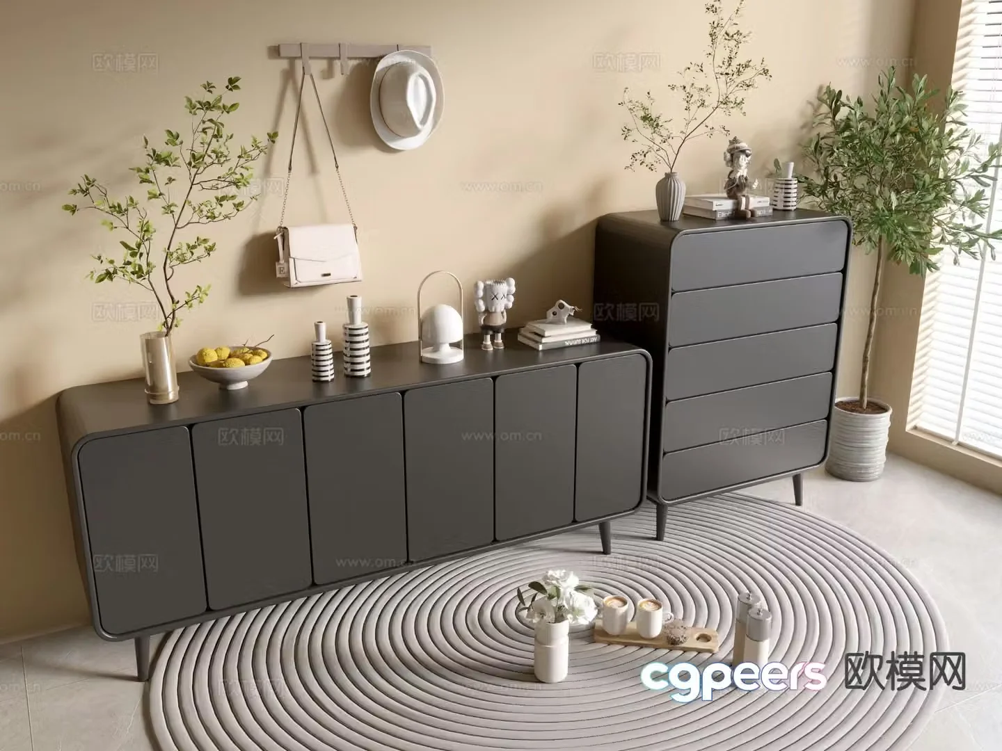 Modern black cabinet entrance cabinet drawer cabinet 3d model
