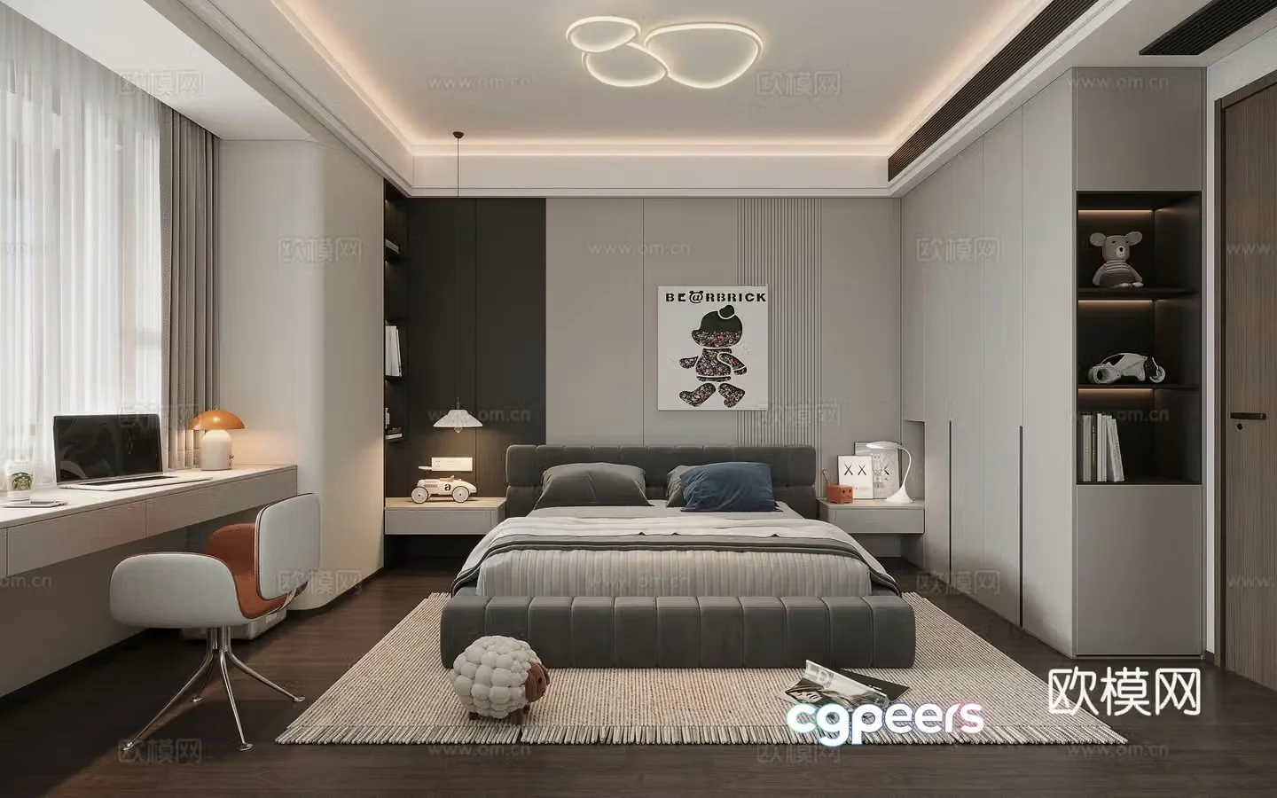 Modern high-end gray kids bedroom 3d model 3d model