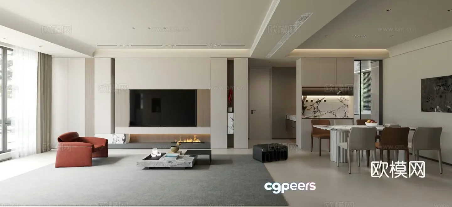 Modern minimalist living restaurant 3d model