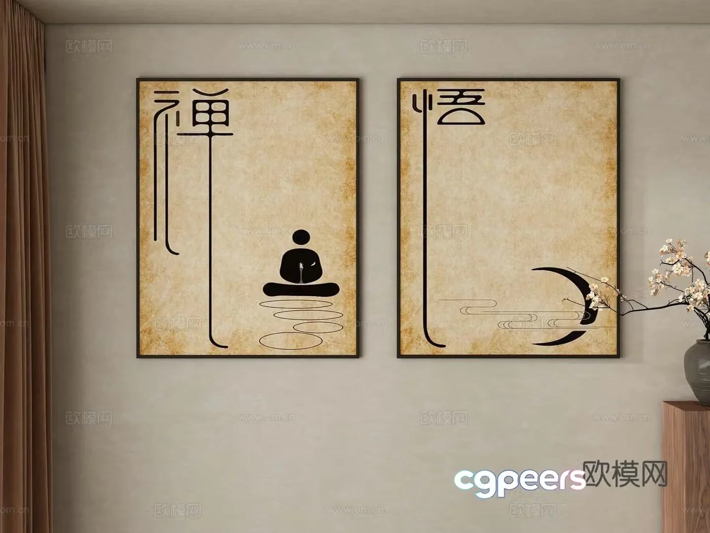 New Chinese style decorative painting 3D model