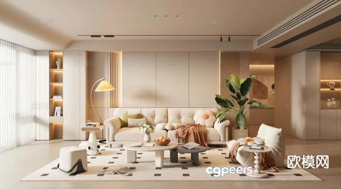 Creamy living room 3d model