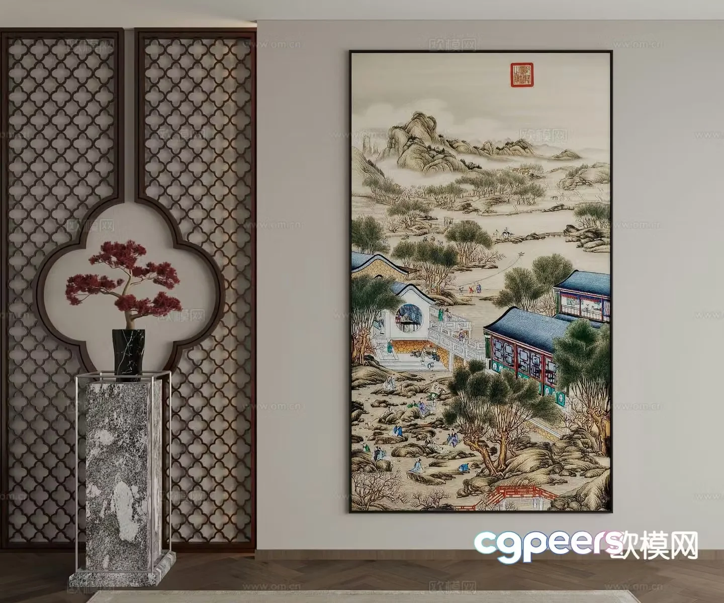 New Chinese style decorative painting architectural painting hanging painting 3D model