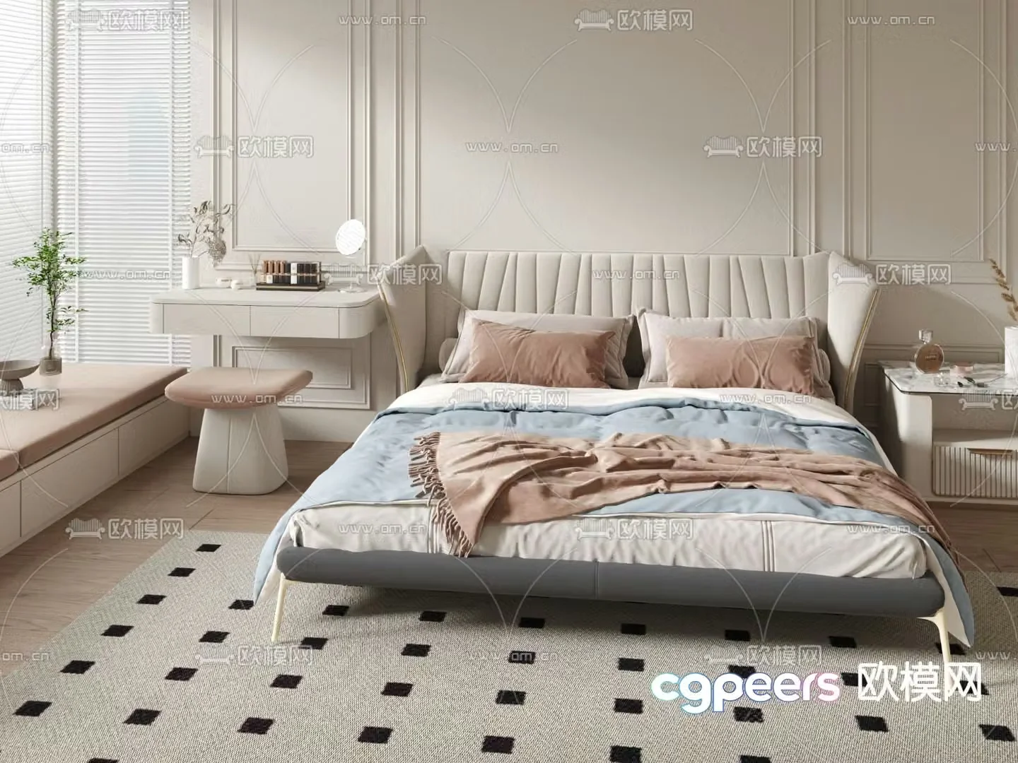 French double bed 3d model