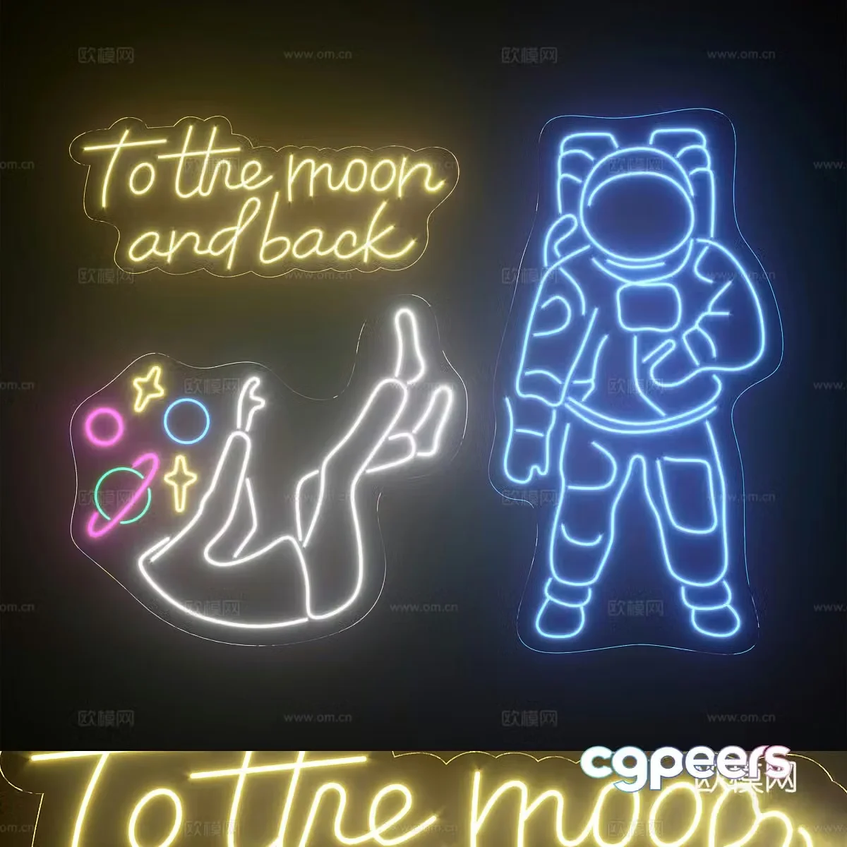 Children’s neon lights Astronaut neon lights 3d model