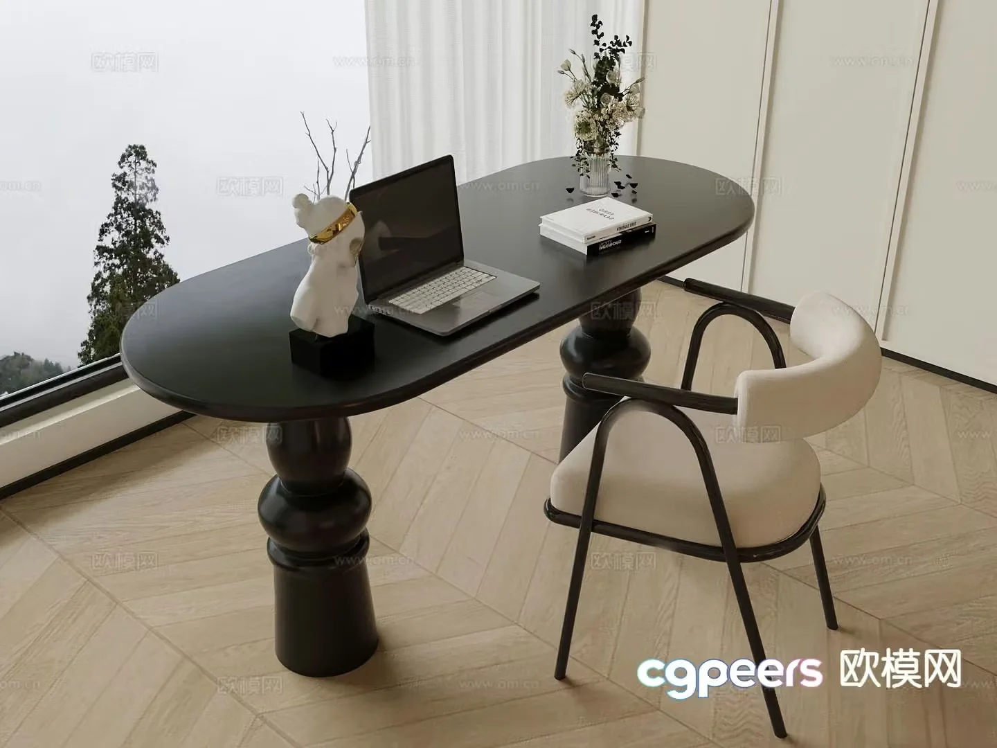 Middle style desk 3D model