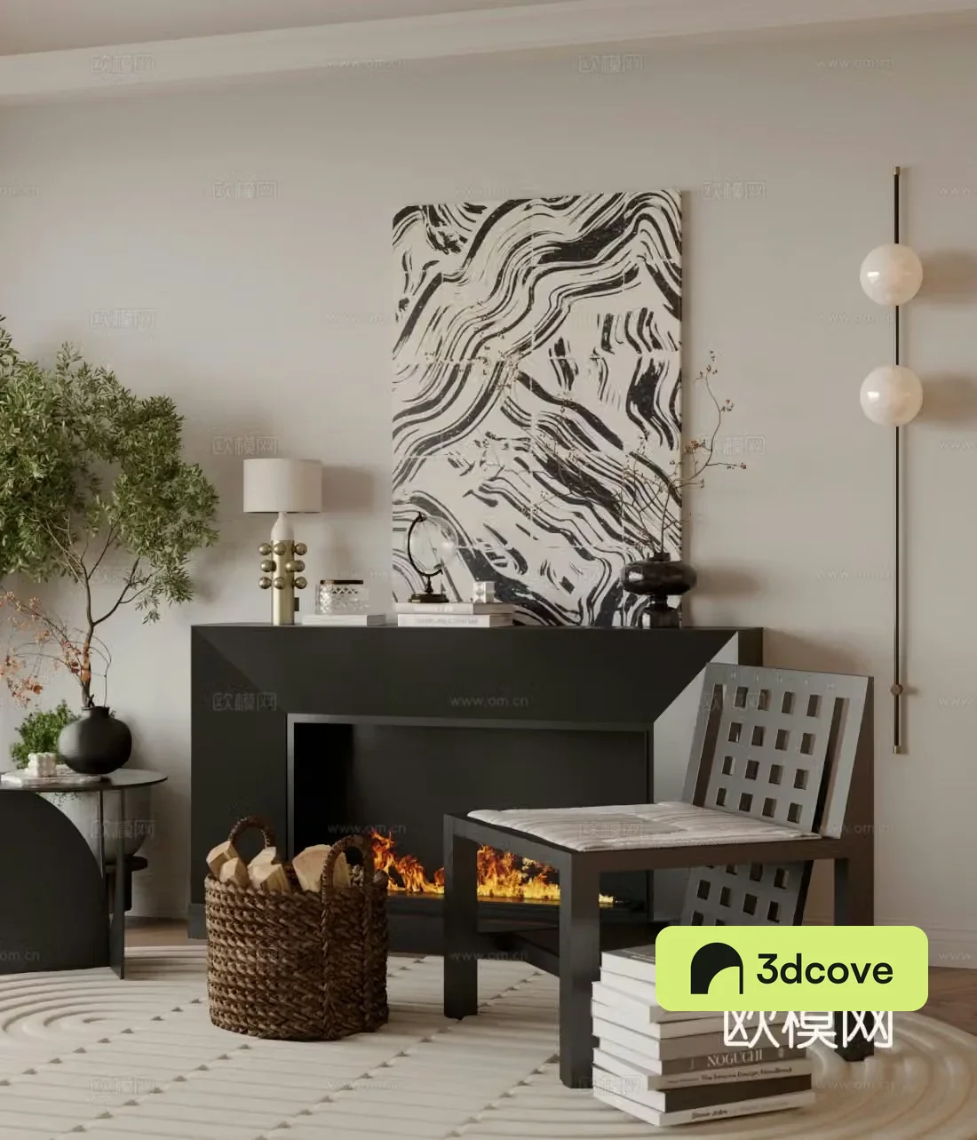 Middle-aged leisure chair fireplace desk lamp 3d model