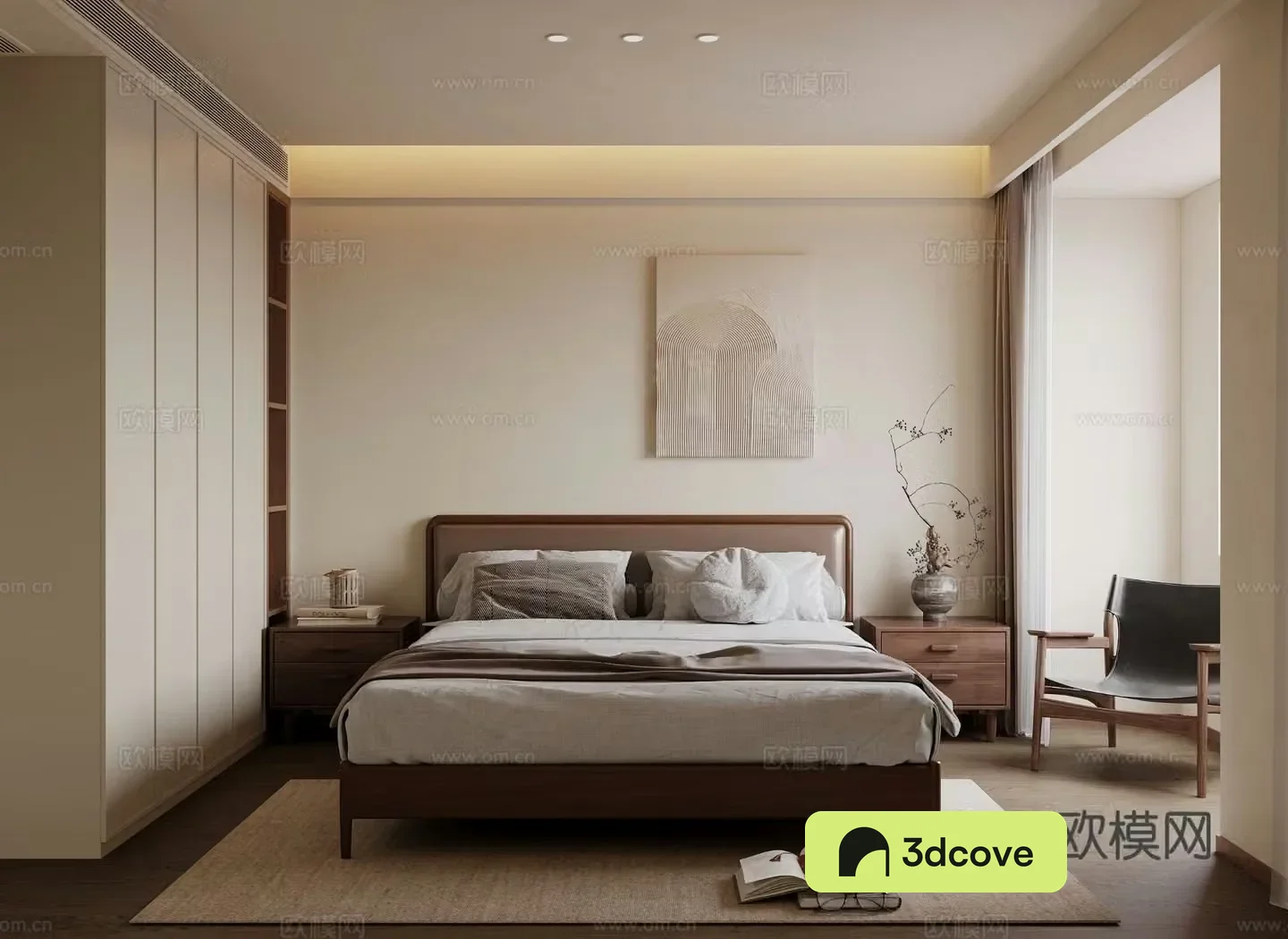 Medieval style bedroom without main light 3D model of master bedroom