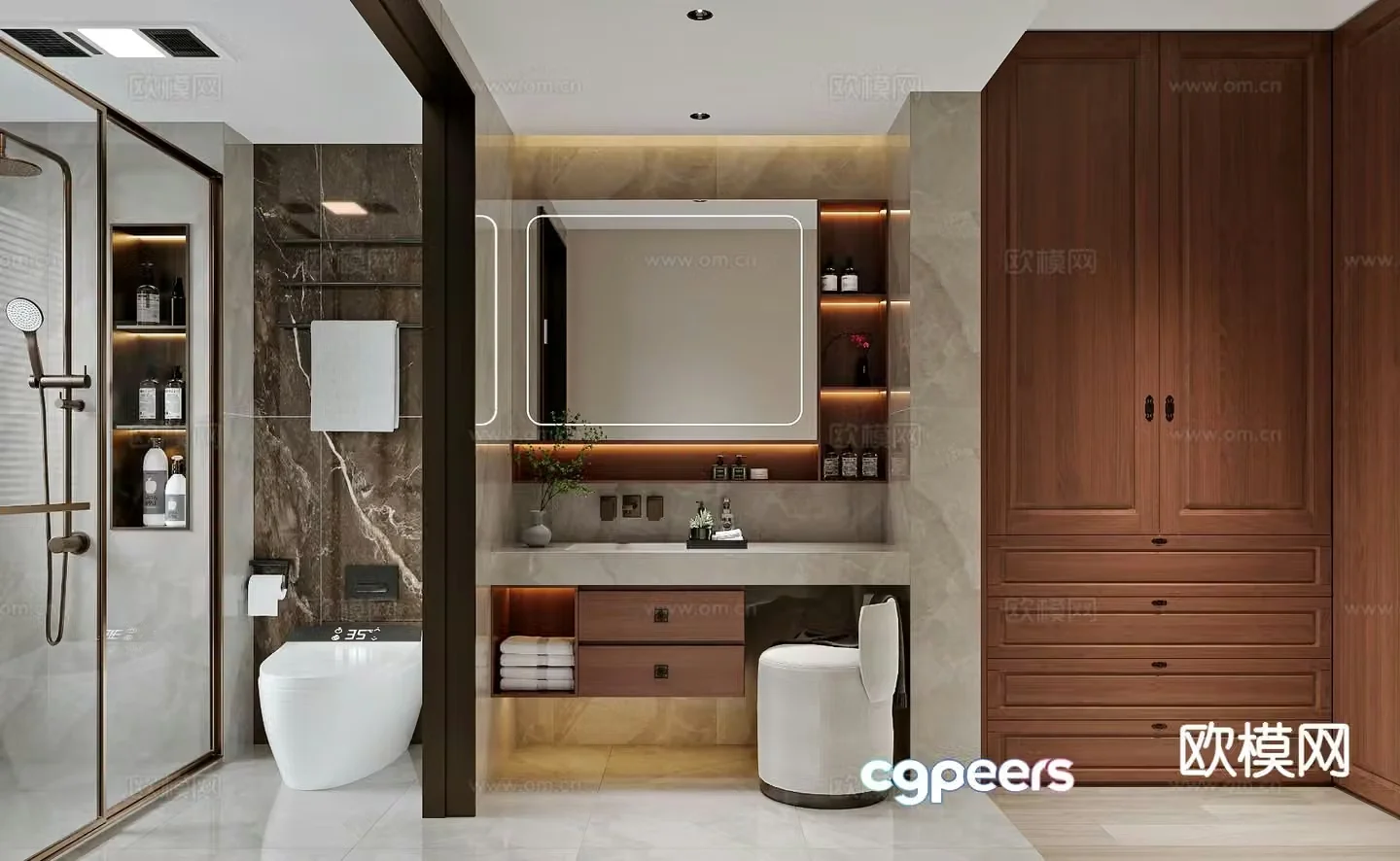 Chinese style bathroom master bathroom cloakroom wet and dry separation 3D model