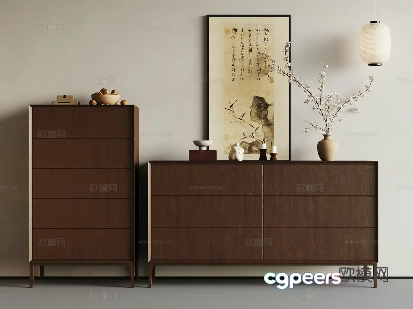 New Chinese side cabinet decorative cabinet 3D model