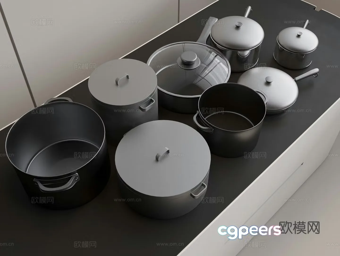 Pots soup pot milk pot frying pan wok double ear pot single handle pot 3d model