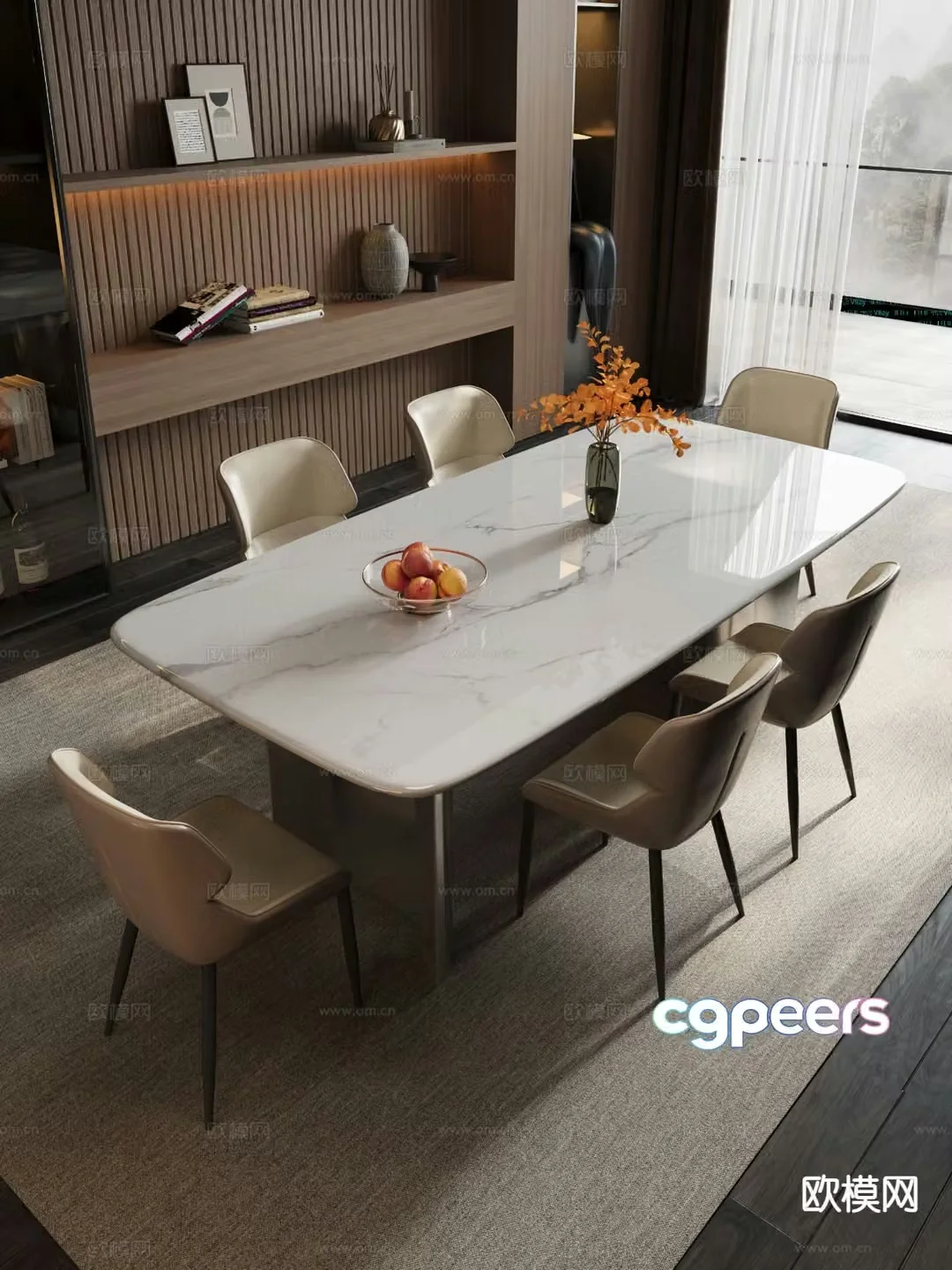 Modern slate dining table and chairs 3d model