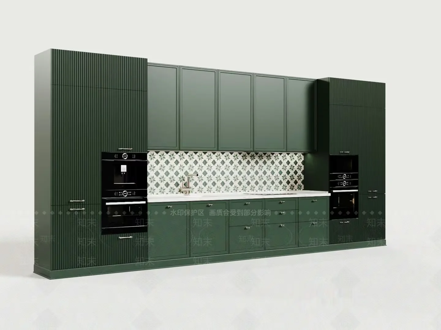 Modern Kitchen With Green Cabinets 3D Model – 19219 – VRAY Render