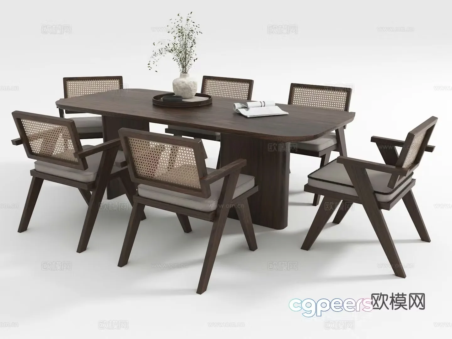 Medium style dining table and chair 3D model