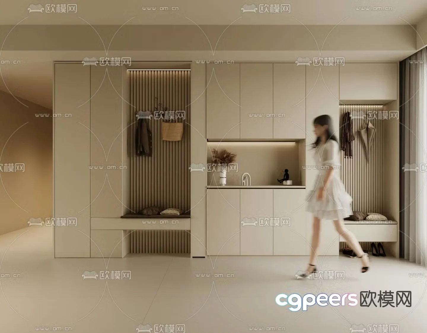 Cream style shoe cabinet 3d model