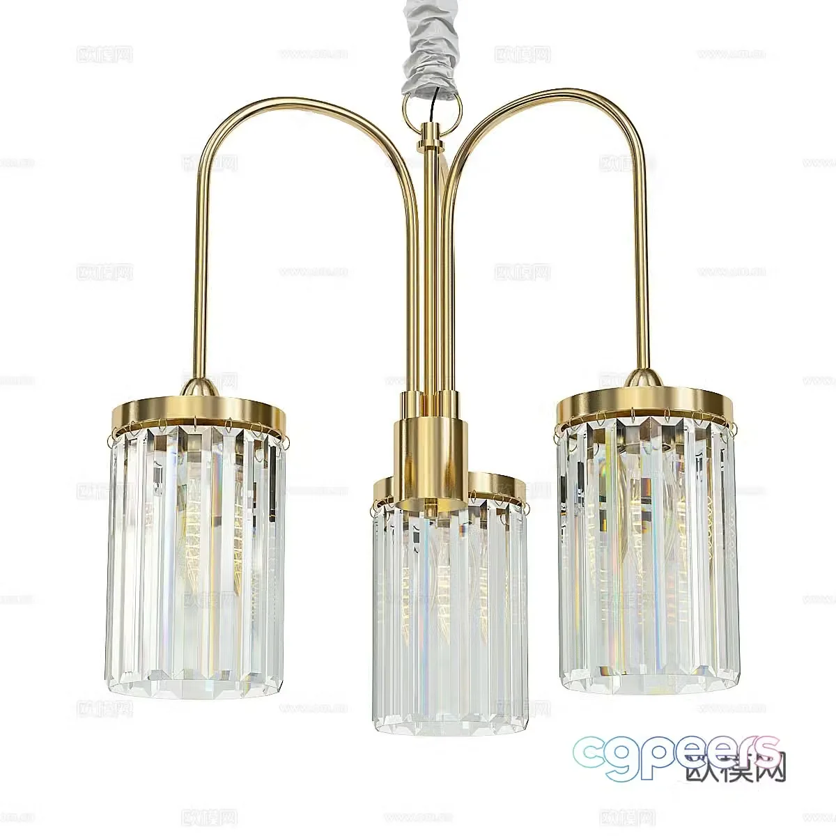 Modern light luxury metallic glass decorative chandelier 3d model