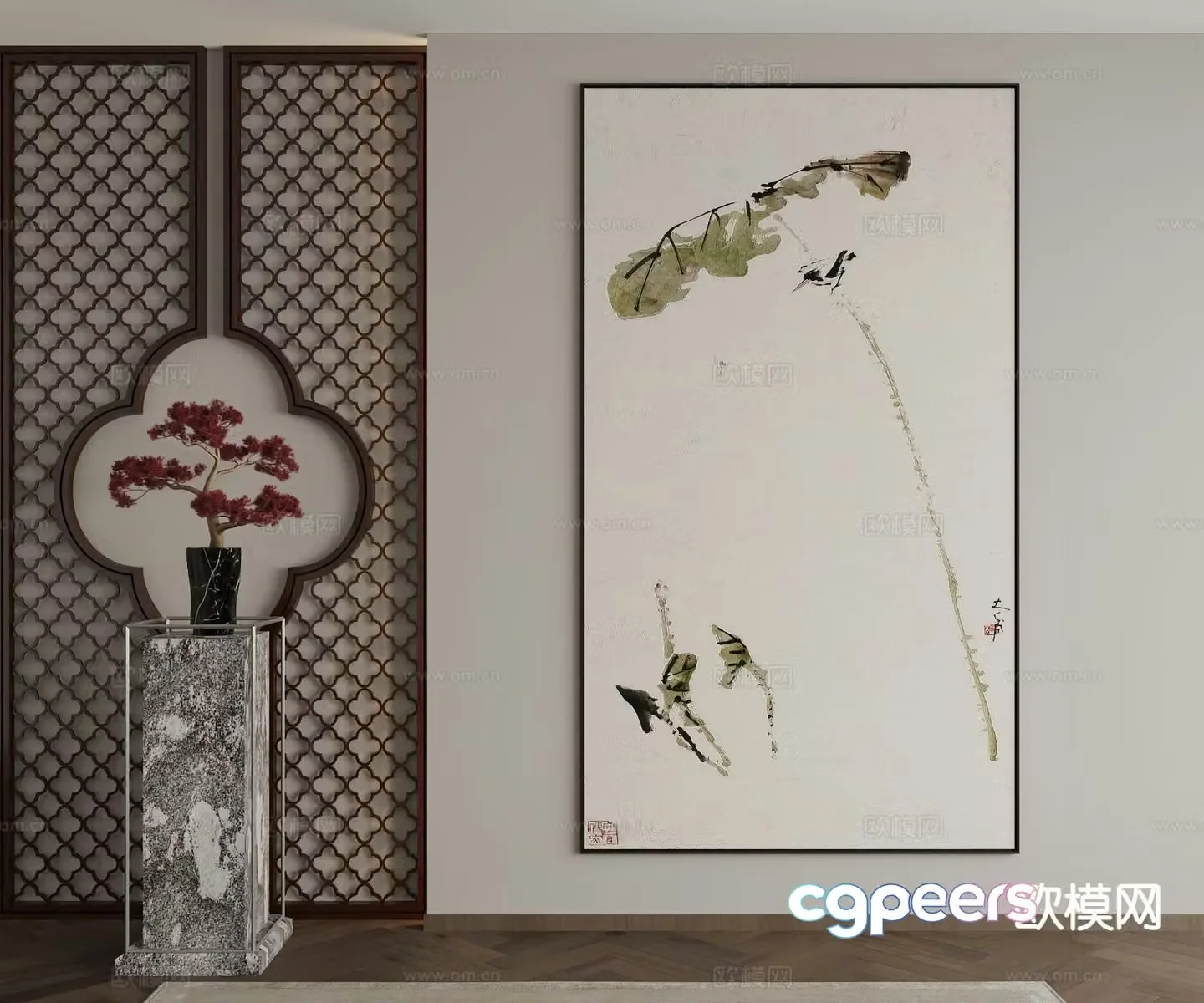 New Chinese style decorative painting texture painting hanging painting 3D model