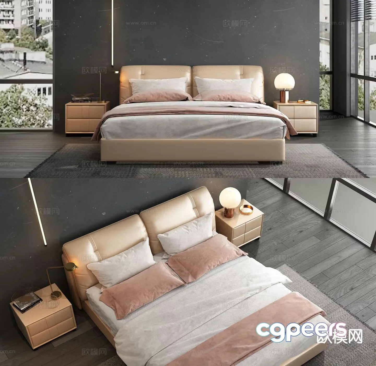Modern double bed 3d model