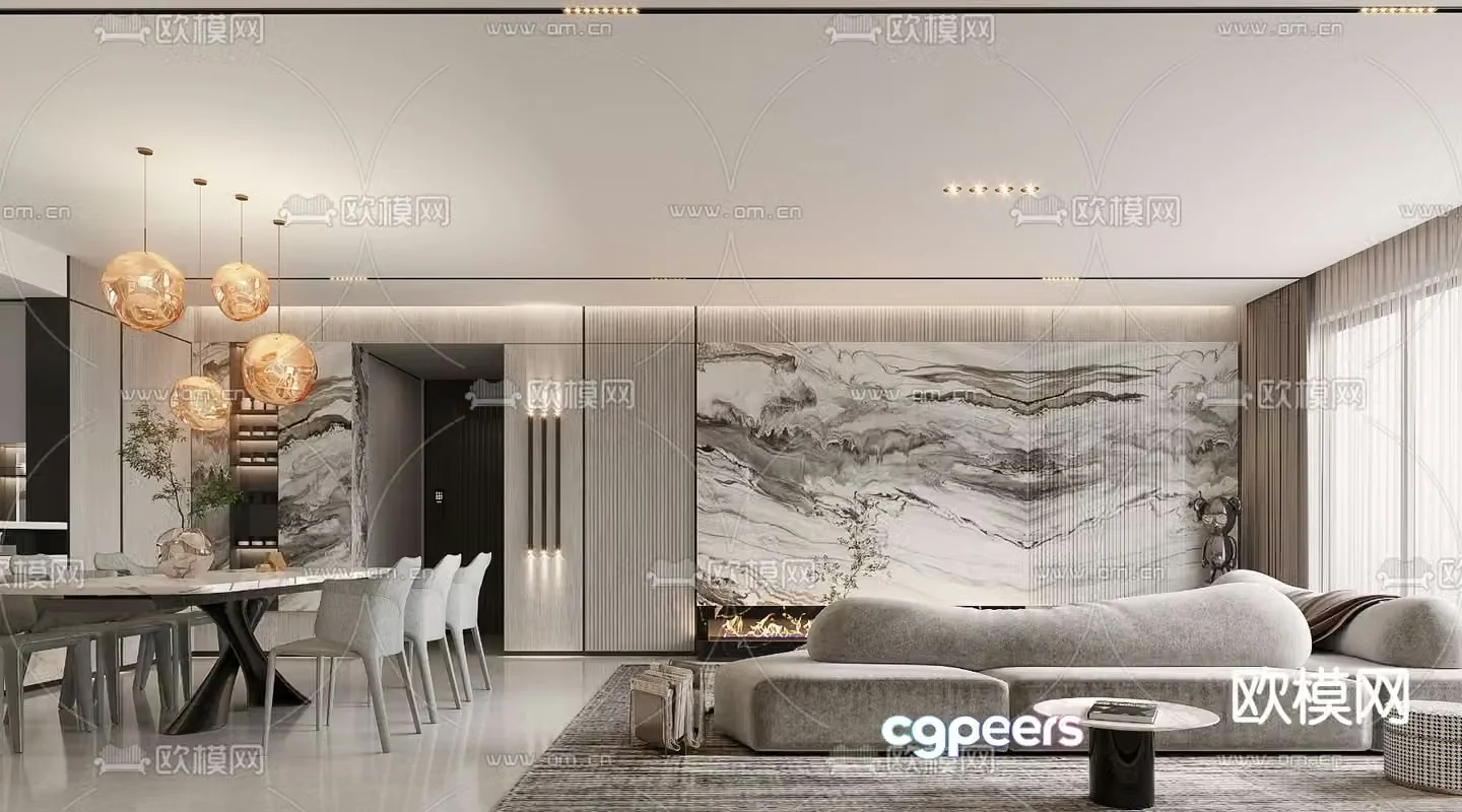 Modern living room dining room 3d model