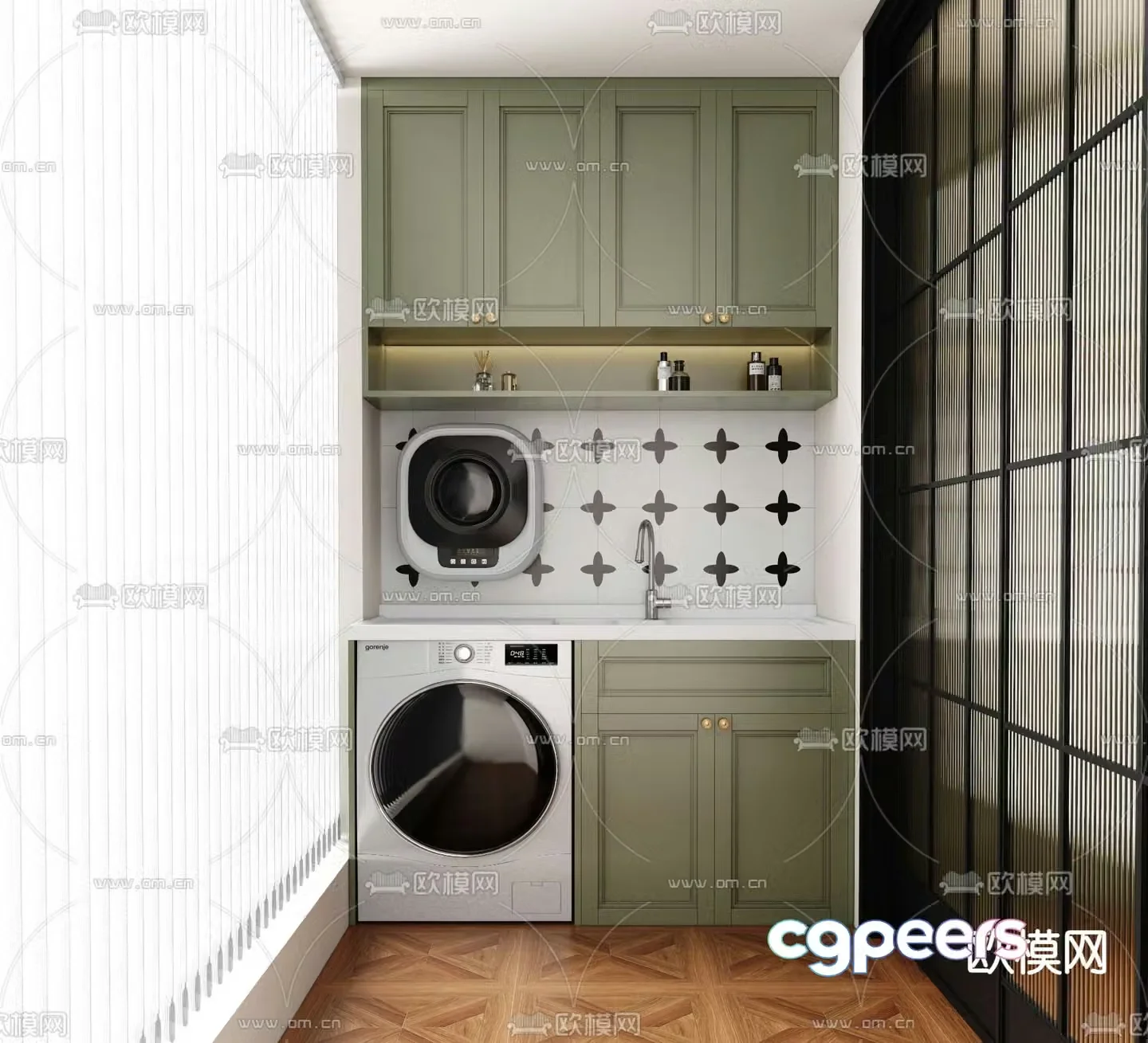 French balcony cabinet washing machine cabinet 3d model