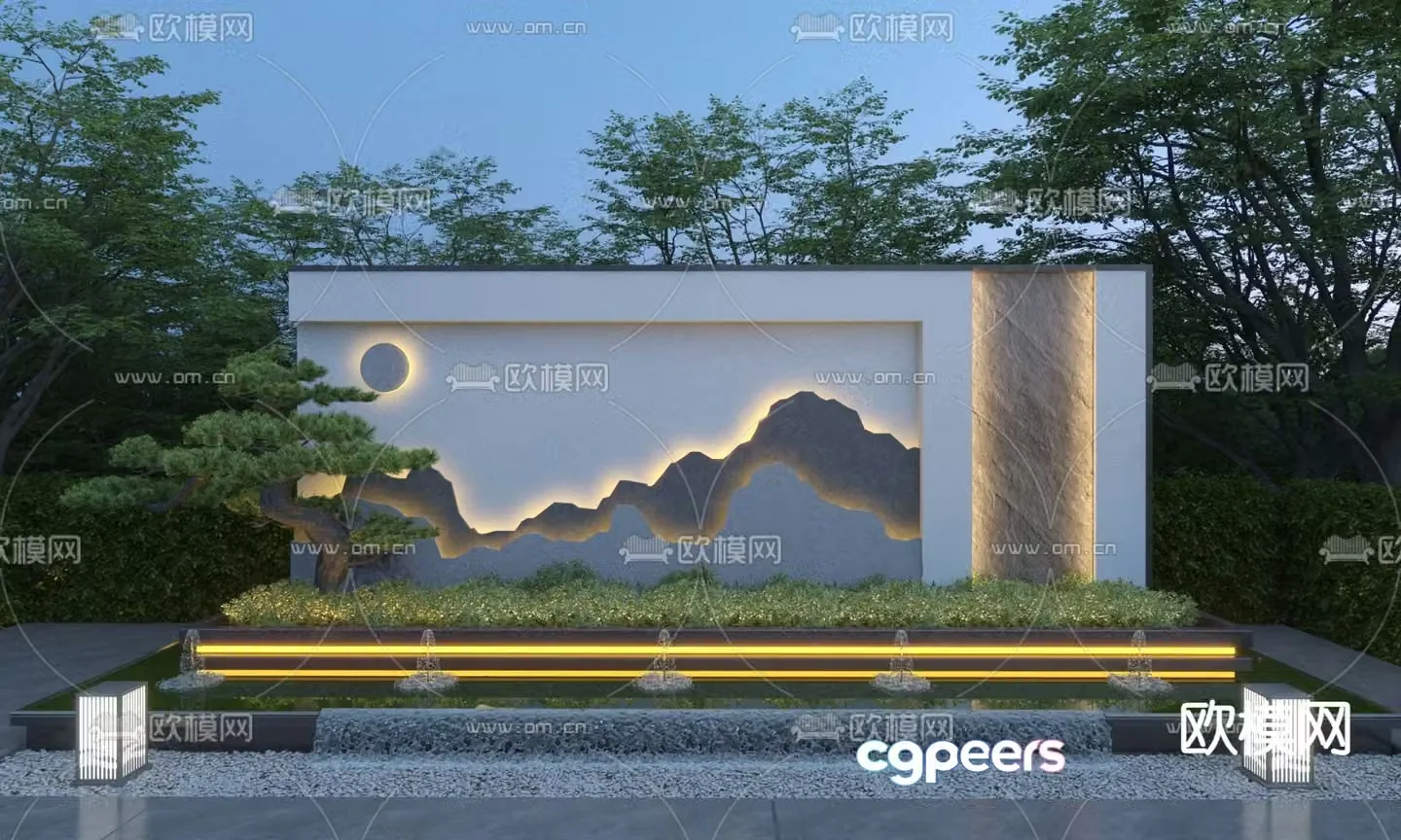 New Chinese style sketch landscape wall courtyard landscape wall 3D model