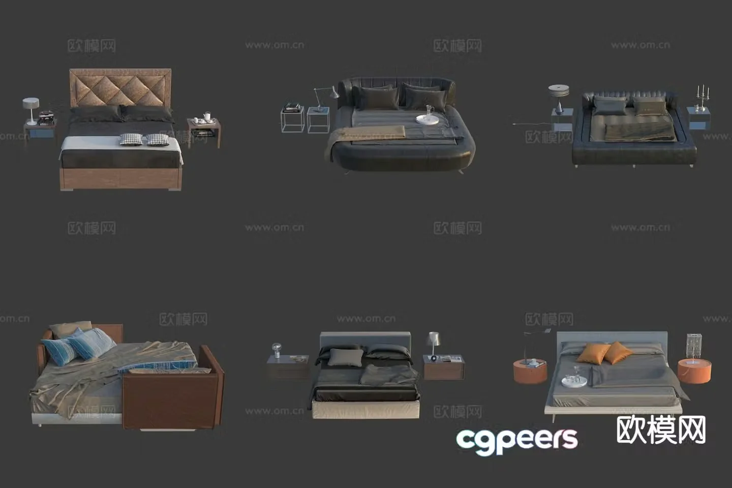 Italian double bed hotel bed leather bed 3d model