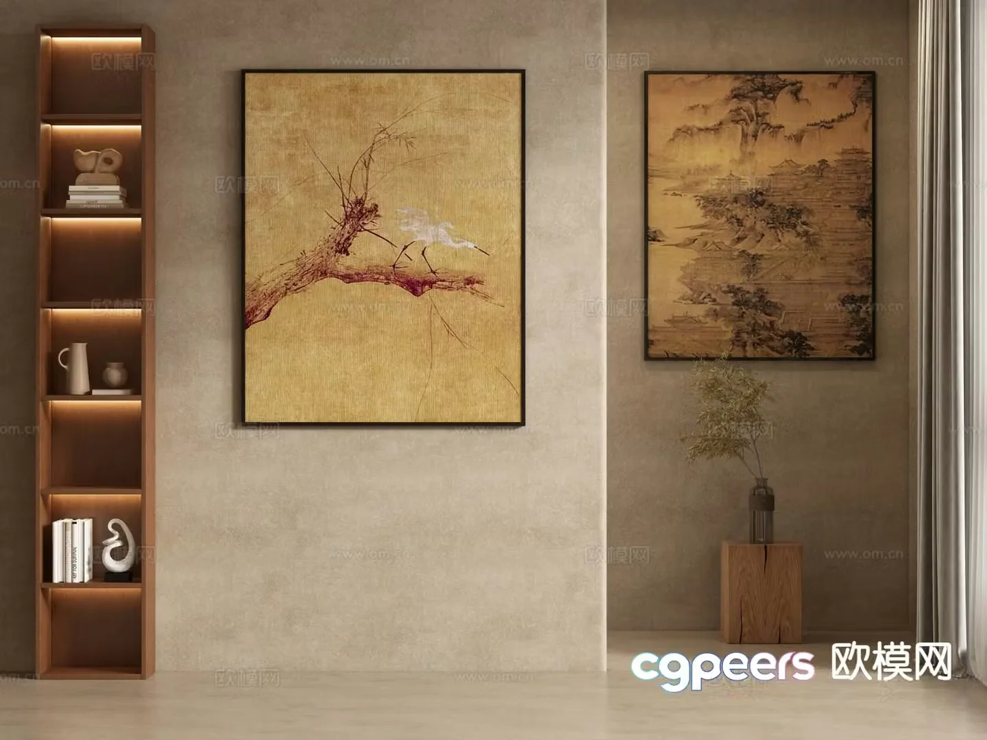 New Chinese style ink painting decorative painting 3D model