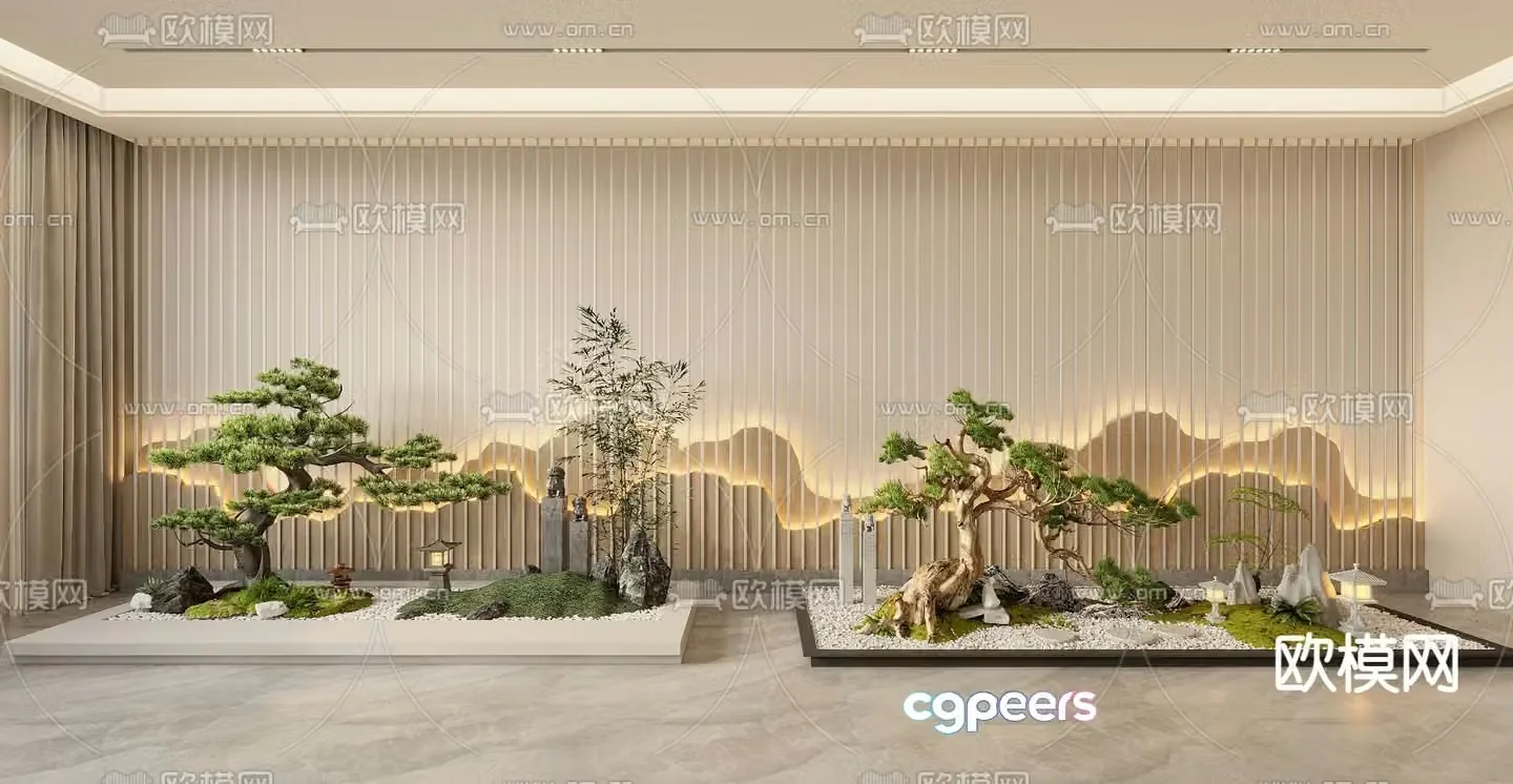 New Chinese style indoor landscaping 3D model