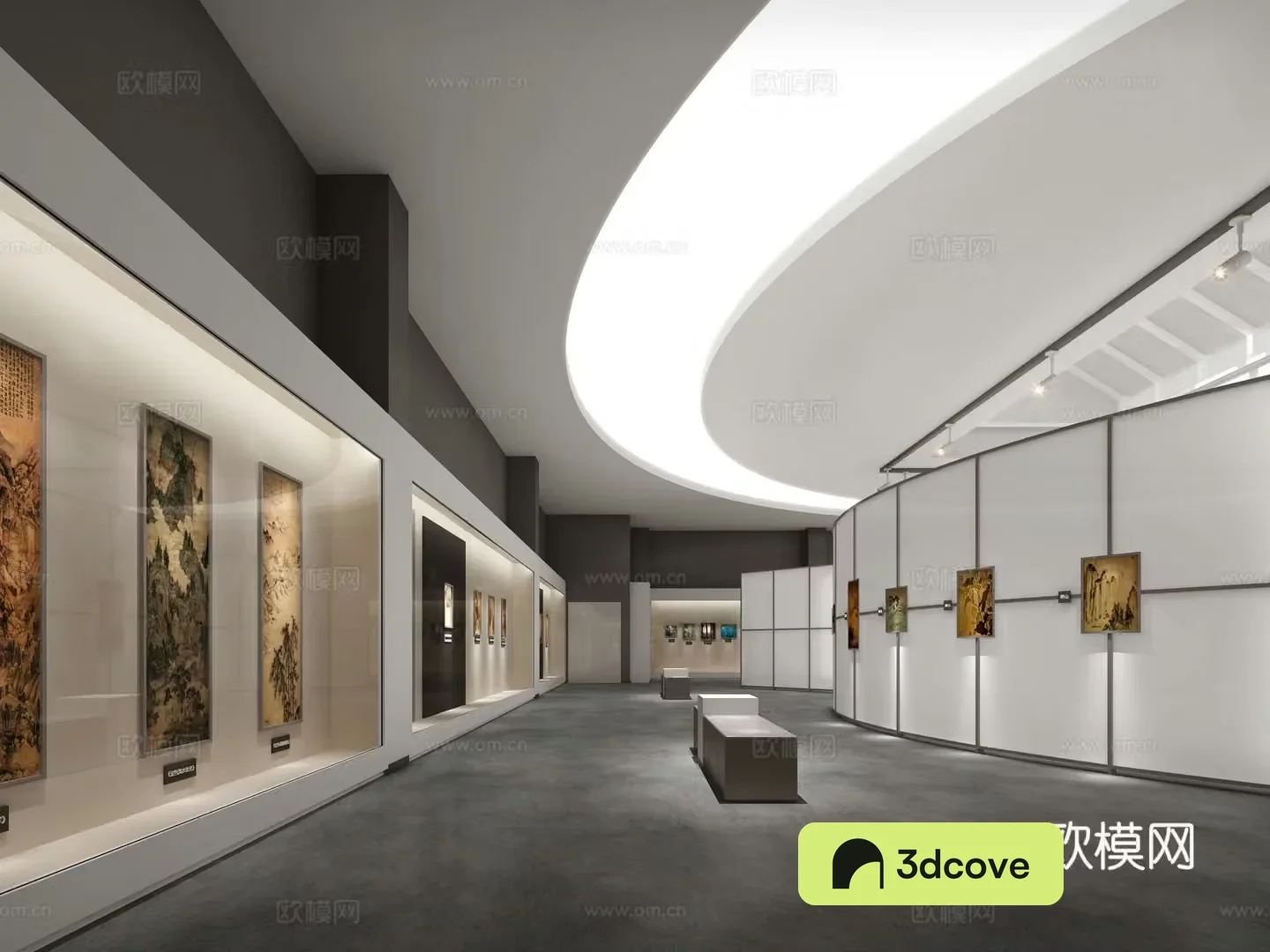 Modern exhibition hall painting exhibition bird’s eye view