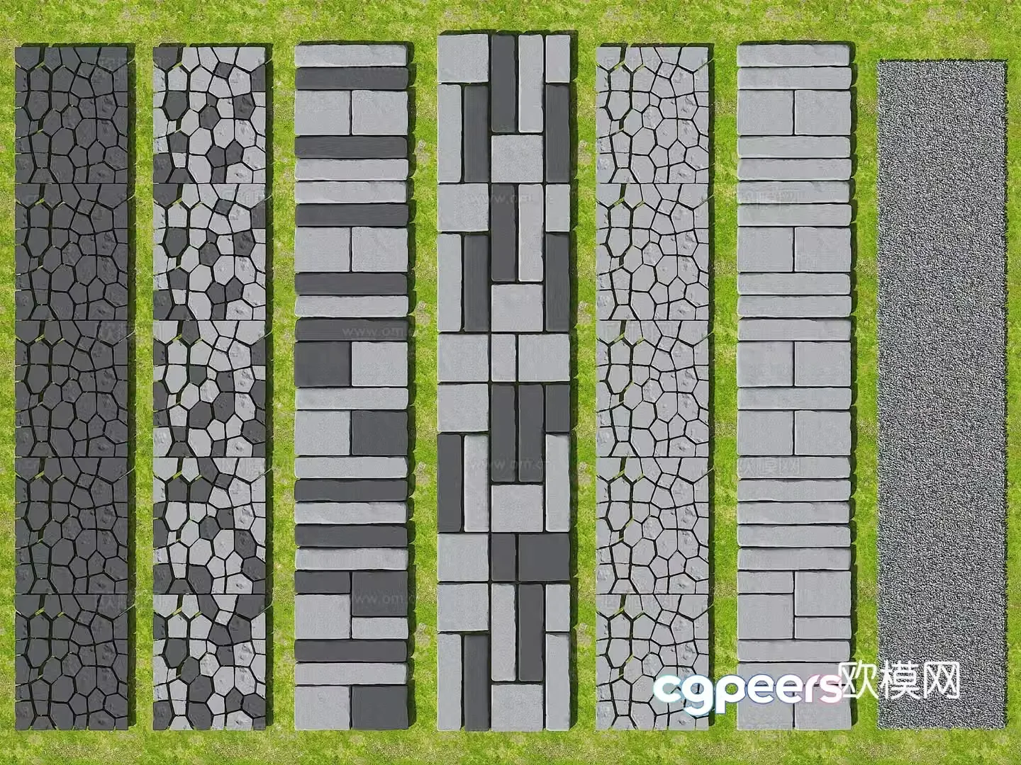 Modern old stone slab Chinese style slab stone road slab trail gravel gravel road landscape garden 3D model