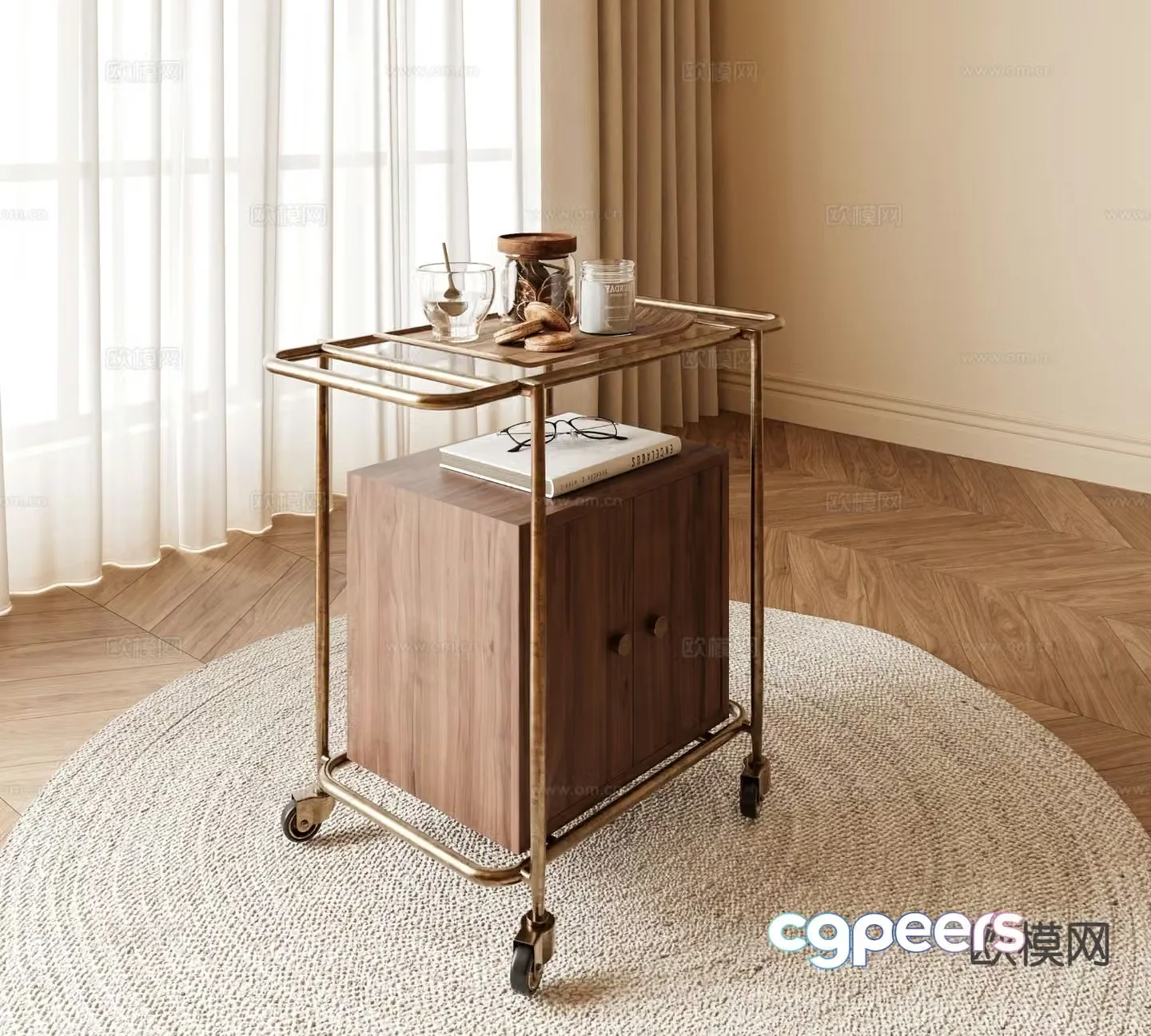 Medieval style trolley corner table side table 3D model