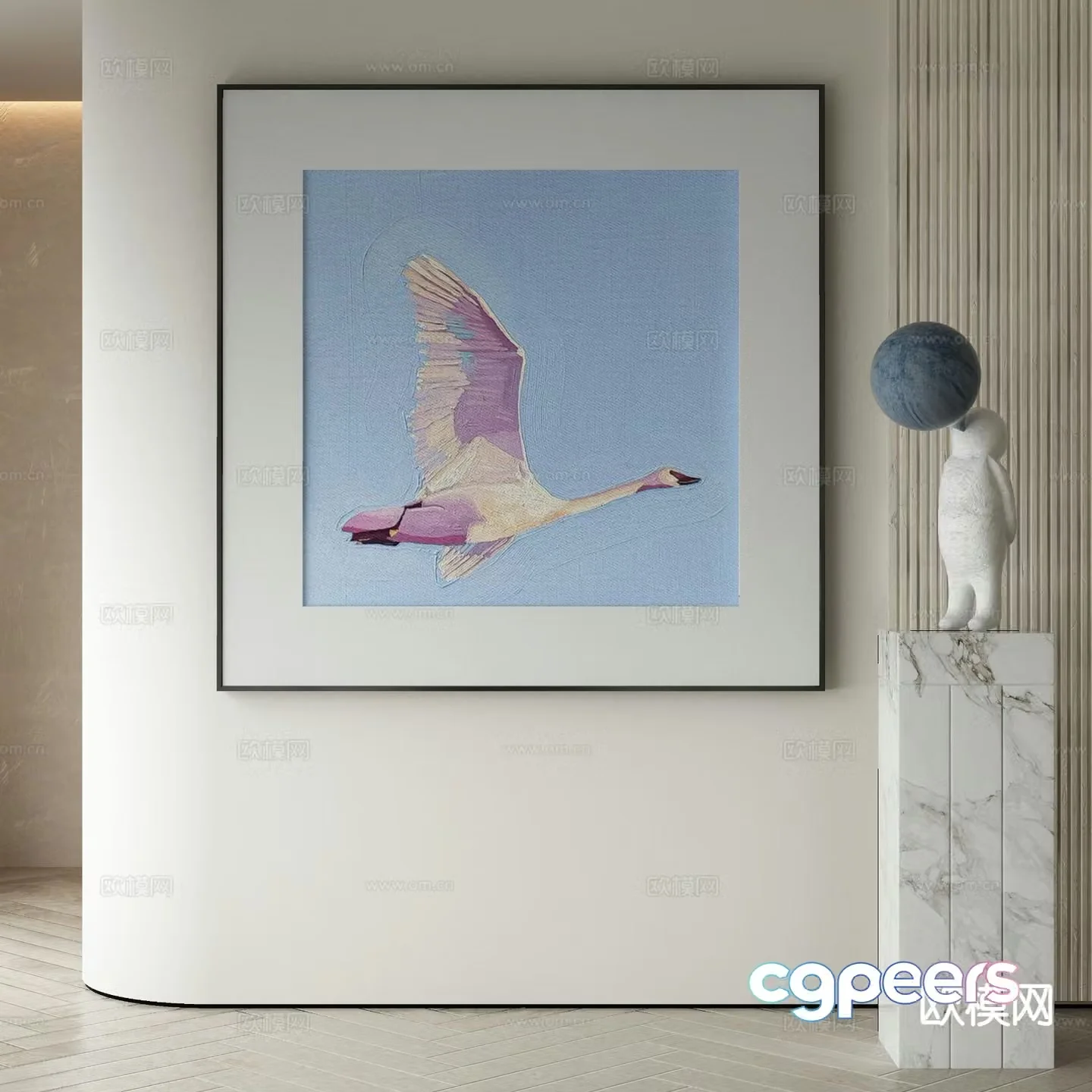 Modern swan painting decorative painting 3d model