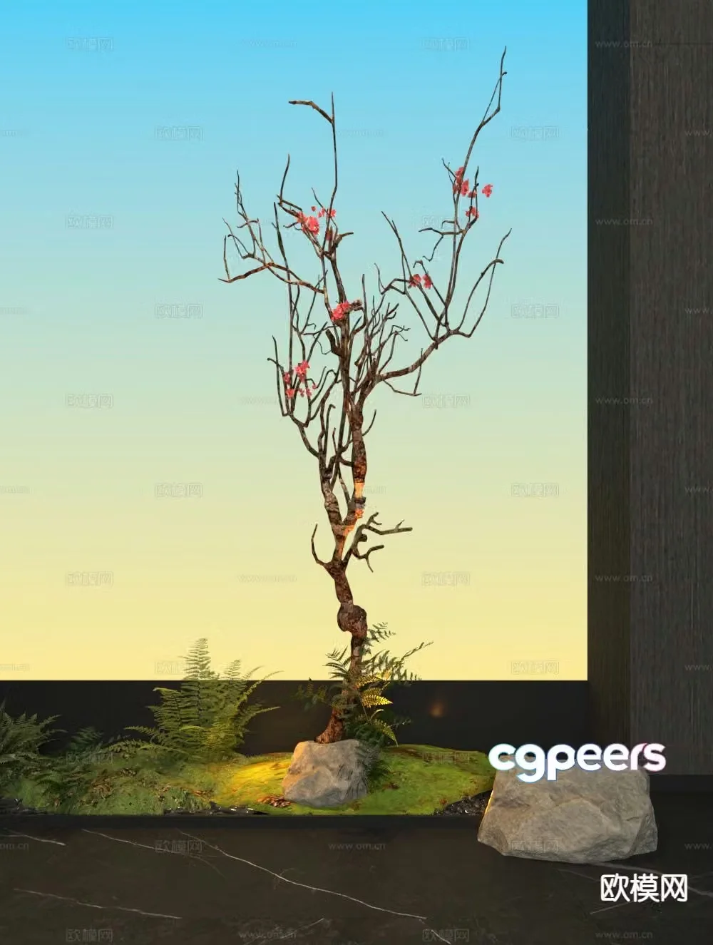 Medieval style flower branches dry branches landscape sketch 3D model