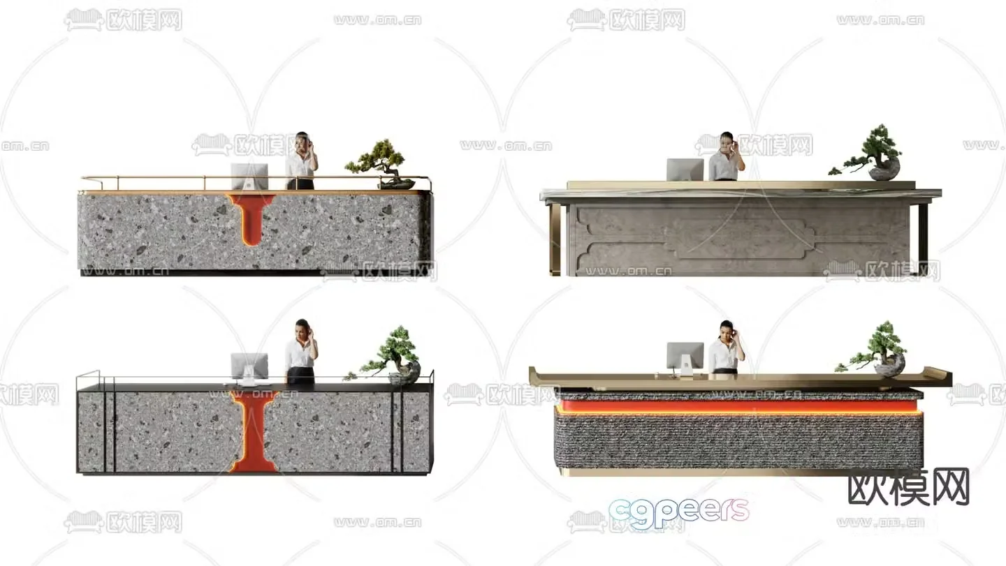New Chinese style front desk reception desk service desk information desk 3D model